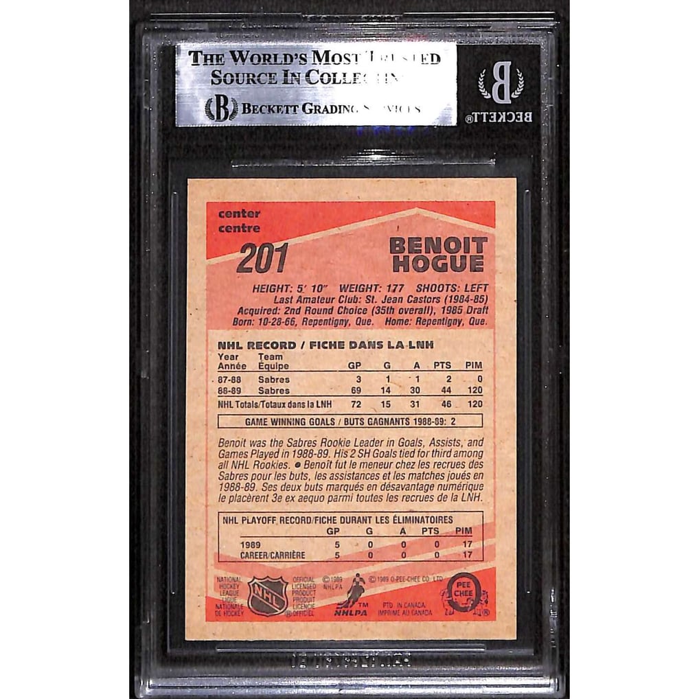 #201 Benoit Hogue RC - 1989 O-Pee-Chee Hockey Cards (Star) Graded BGS Auto