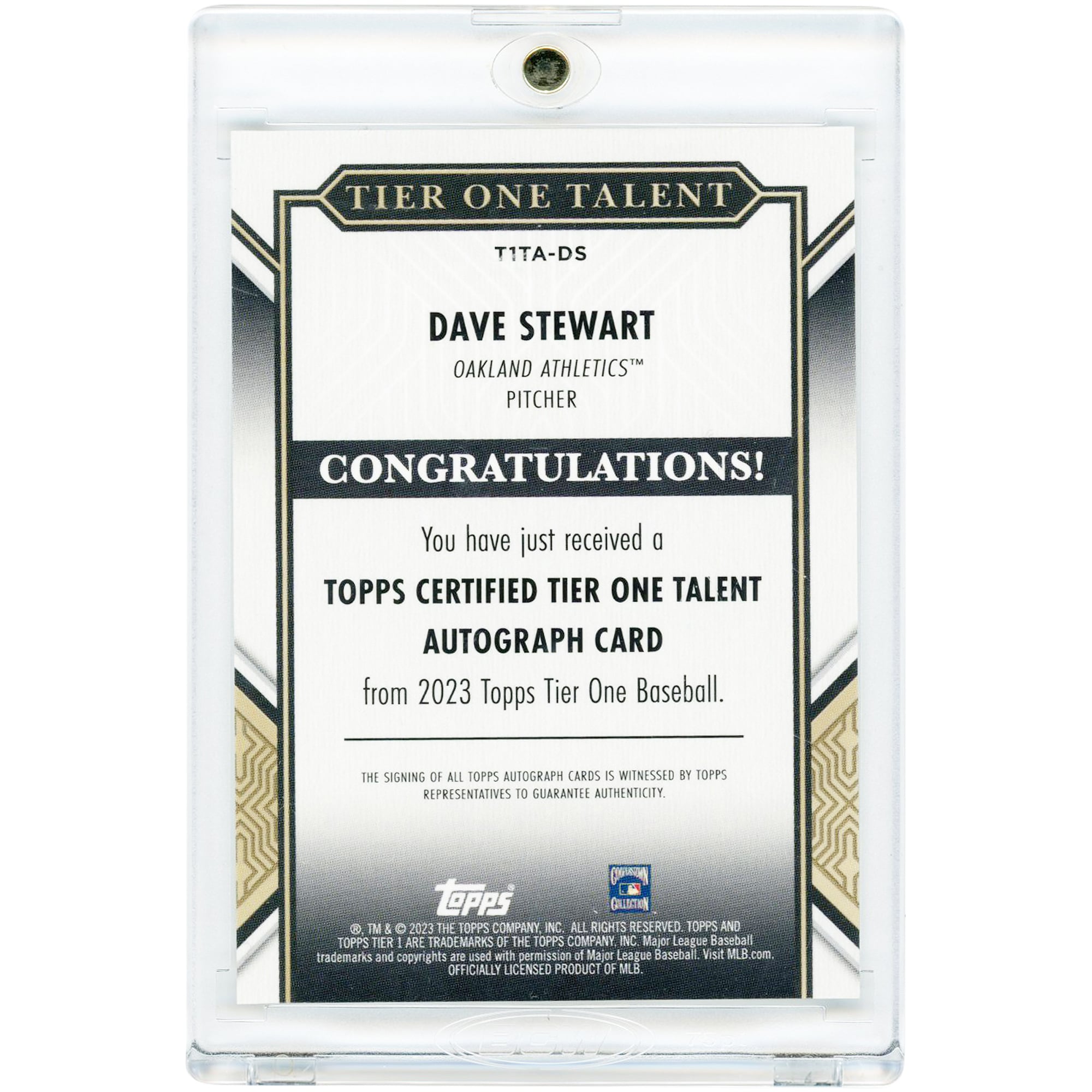 Dave Stewart Oakland Athletics Autographed 2023 Topps Tier One Certified Tier One Talent #T1TA-DS #19/299 Card