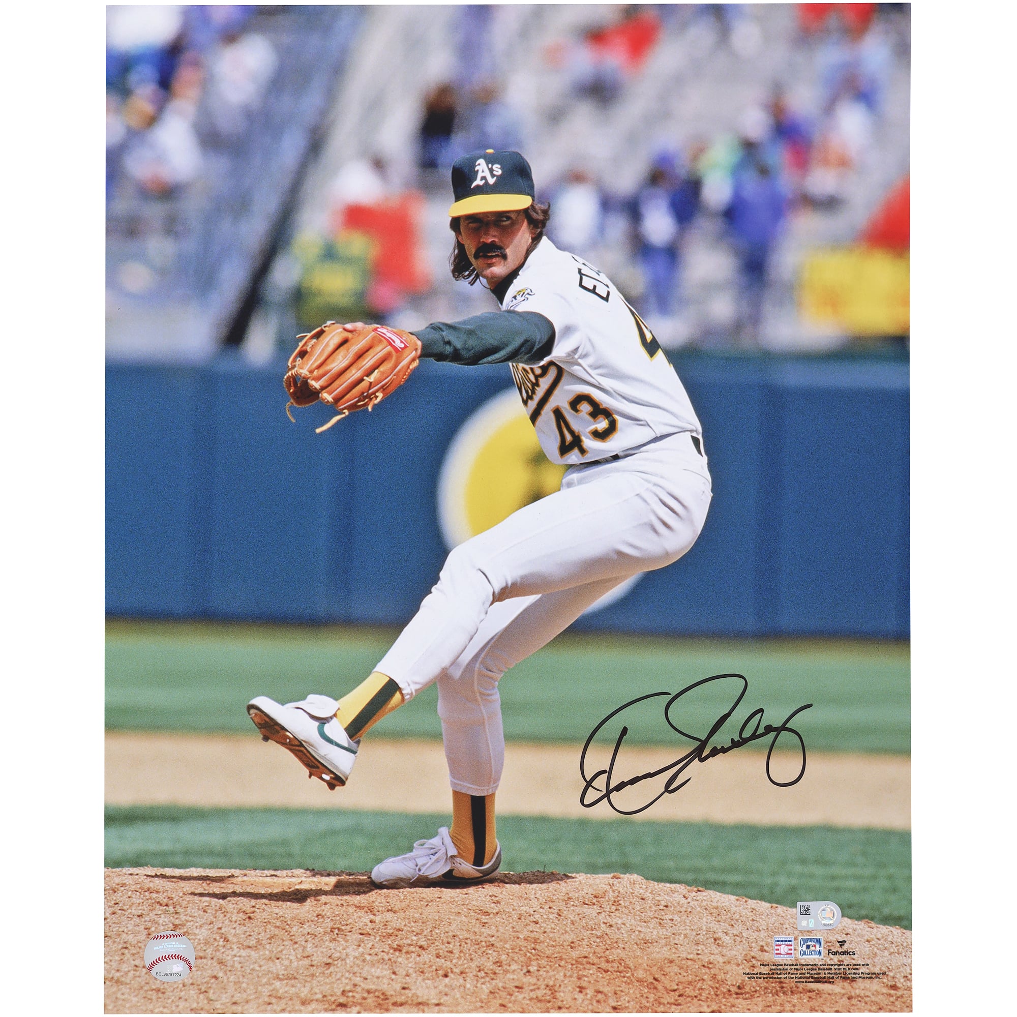 Photo de lanceur autographiée de Dennis Eckersley, des Athletics d'Oakland (40,6 x 50,8 cm).