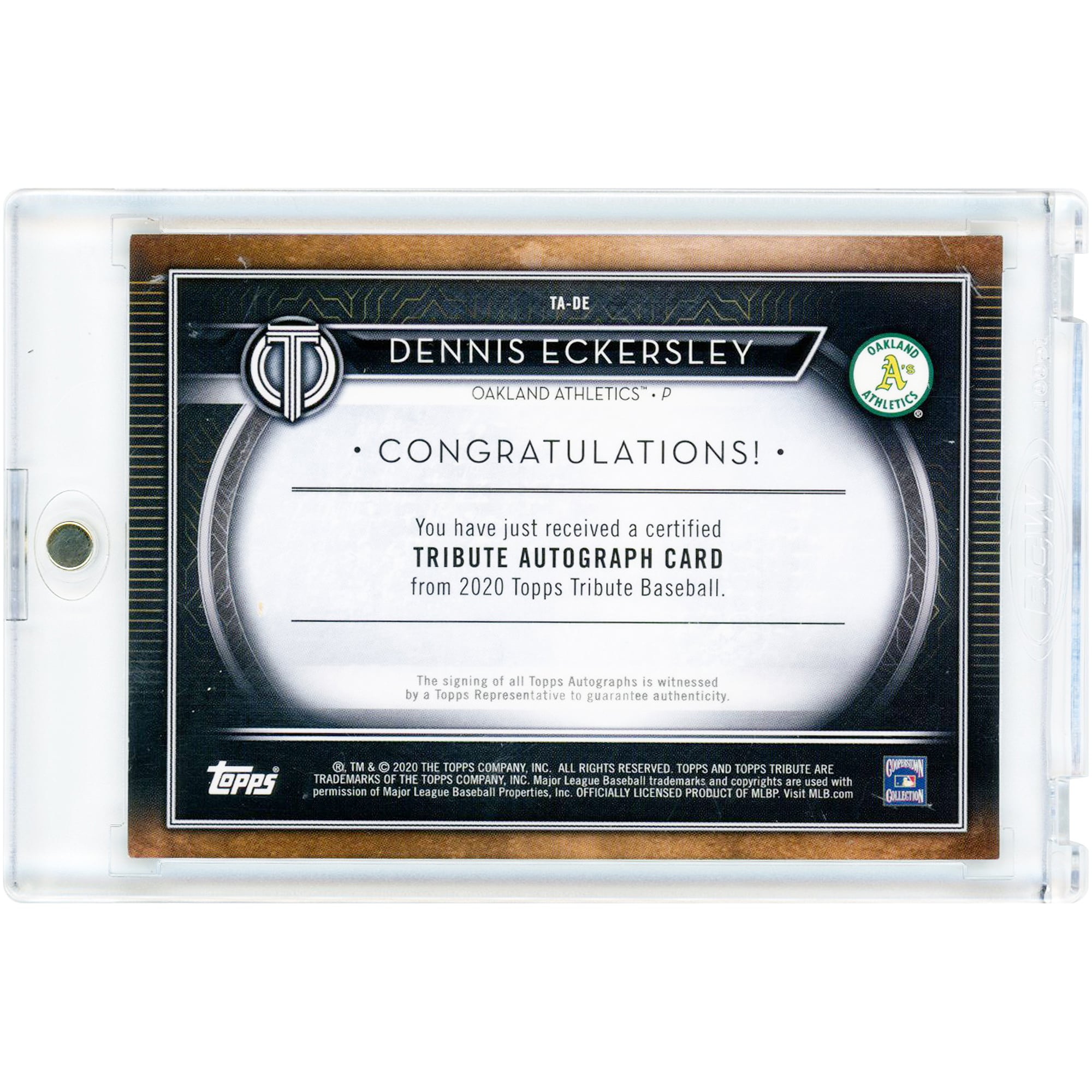Dennis Eckersley Oakland Athletics Autographed 2020 Topps Tribute Purple #TA-DE #39/50 Card
