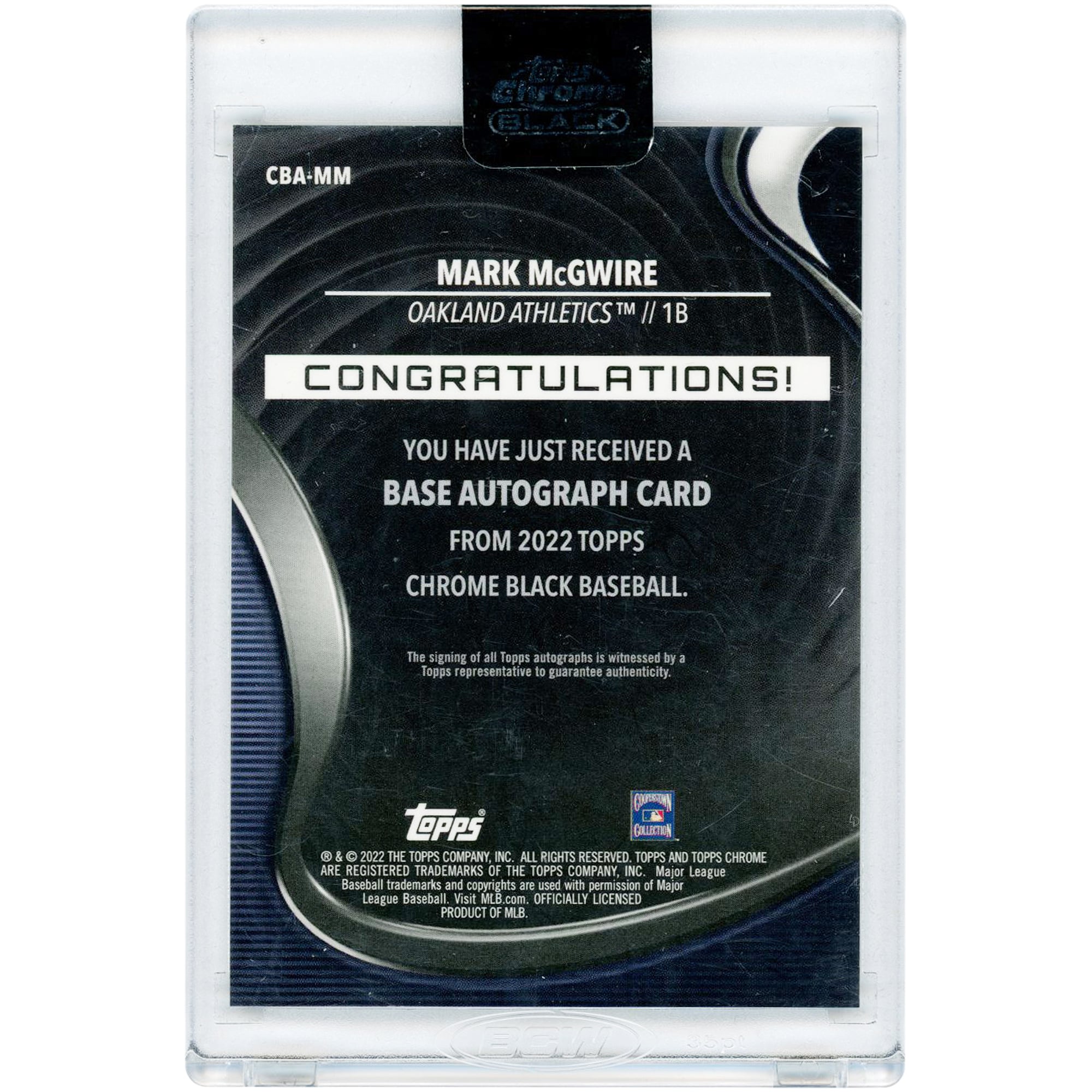Carte autographiée Mark McGwire des Athletics d'Oakland, collection Topps Chrome Black Orange Refractor 2022 #CBA-MM #12/25