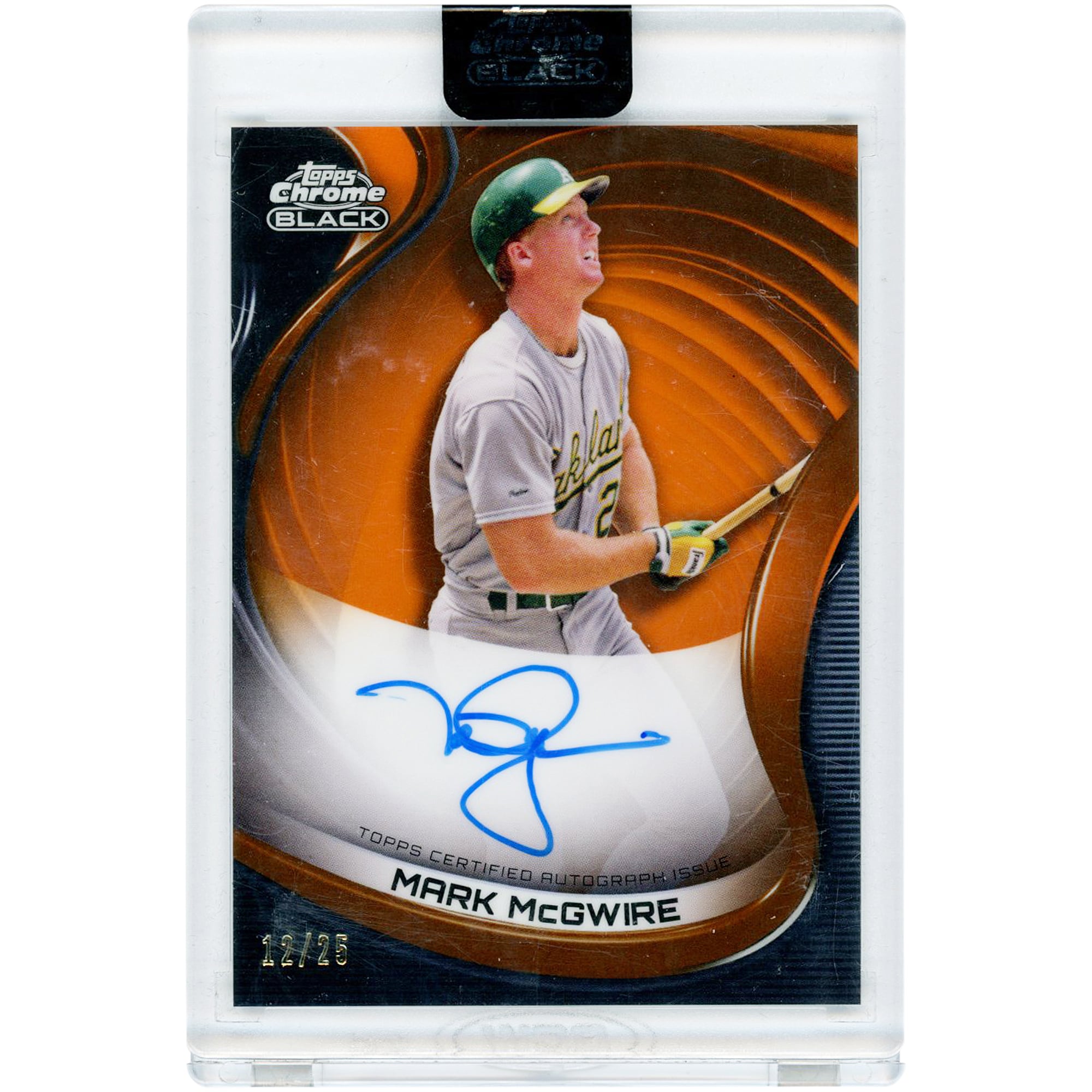 Carte autographiée Mark McGwire des Athletics d'Oakland, collection Topps Chrome Black Orange Refractor 2022 #CBA-MM #12/25