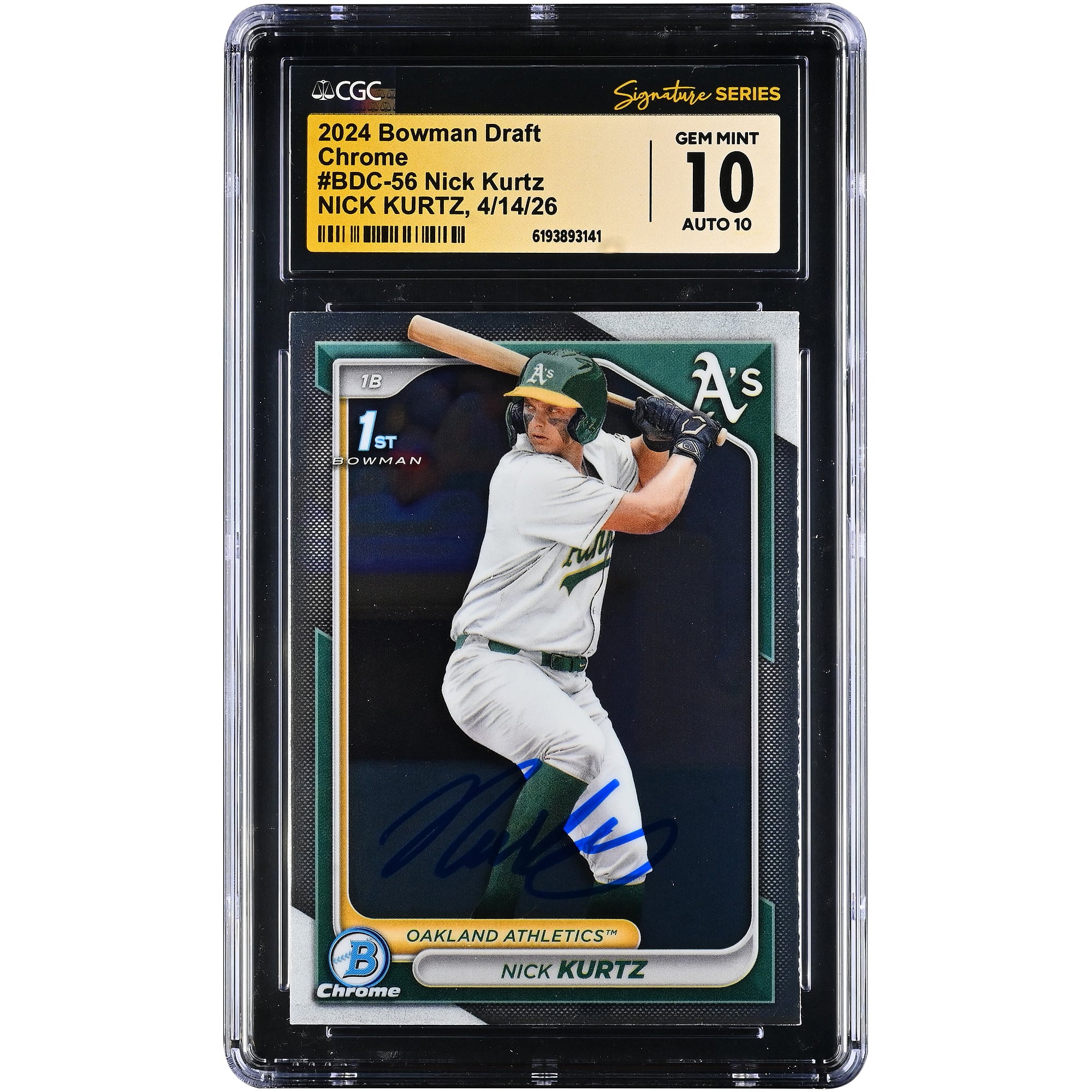 Nick Kurtz Oakland Athletics Autographed 2024 Bowman Draft Chrome #BDC-56 CGC Fanatics Witnessed Authenticated 10/10 Card