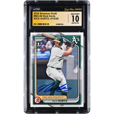 Nick Kurtz Oakland Athletics Autographed 2024 Bowman Draft #BD-56 CGC Fanatics Witnessed Authenticated 10/10 Card