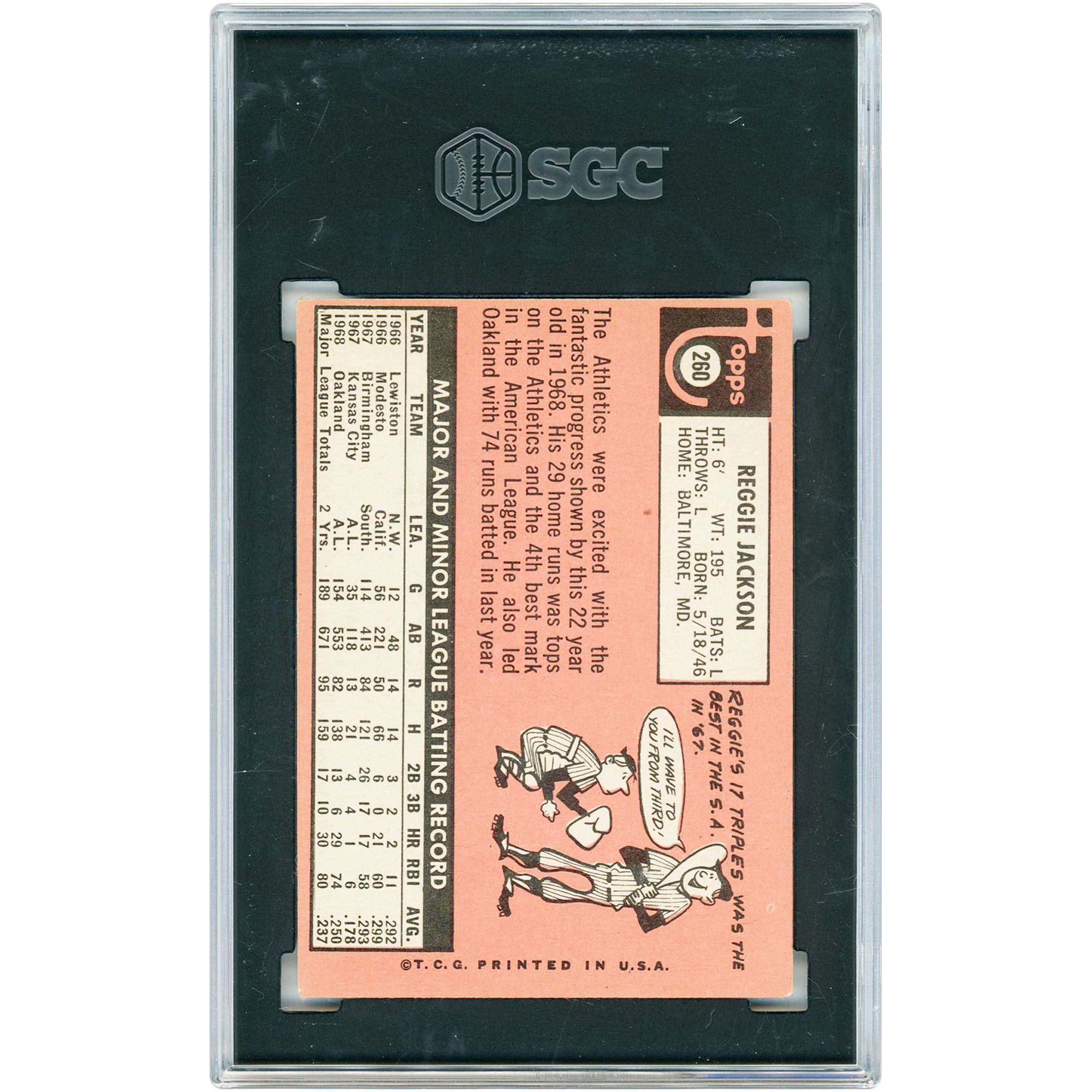Carte de recrue Reggie Jackson Oakland Athletics 1969 Topps n° 260 authentifiée SGC, note 4,5