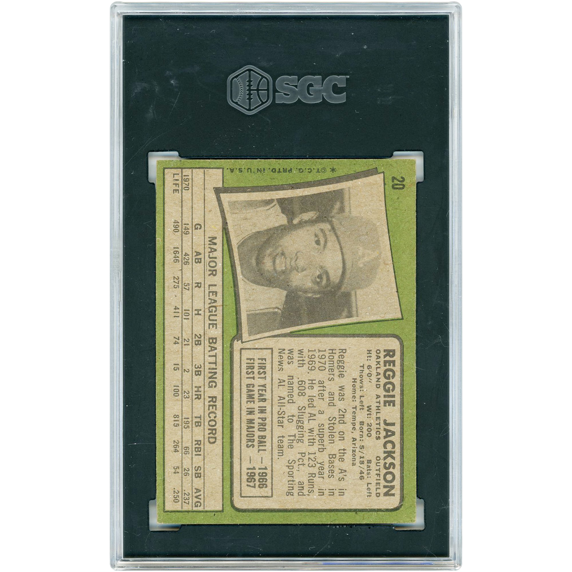 Reggie Jackson Oakland Athletics 1971 Topps #20 SGC Authenticated 6 Card