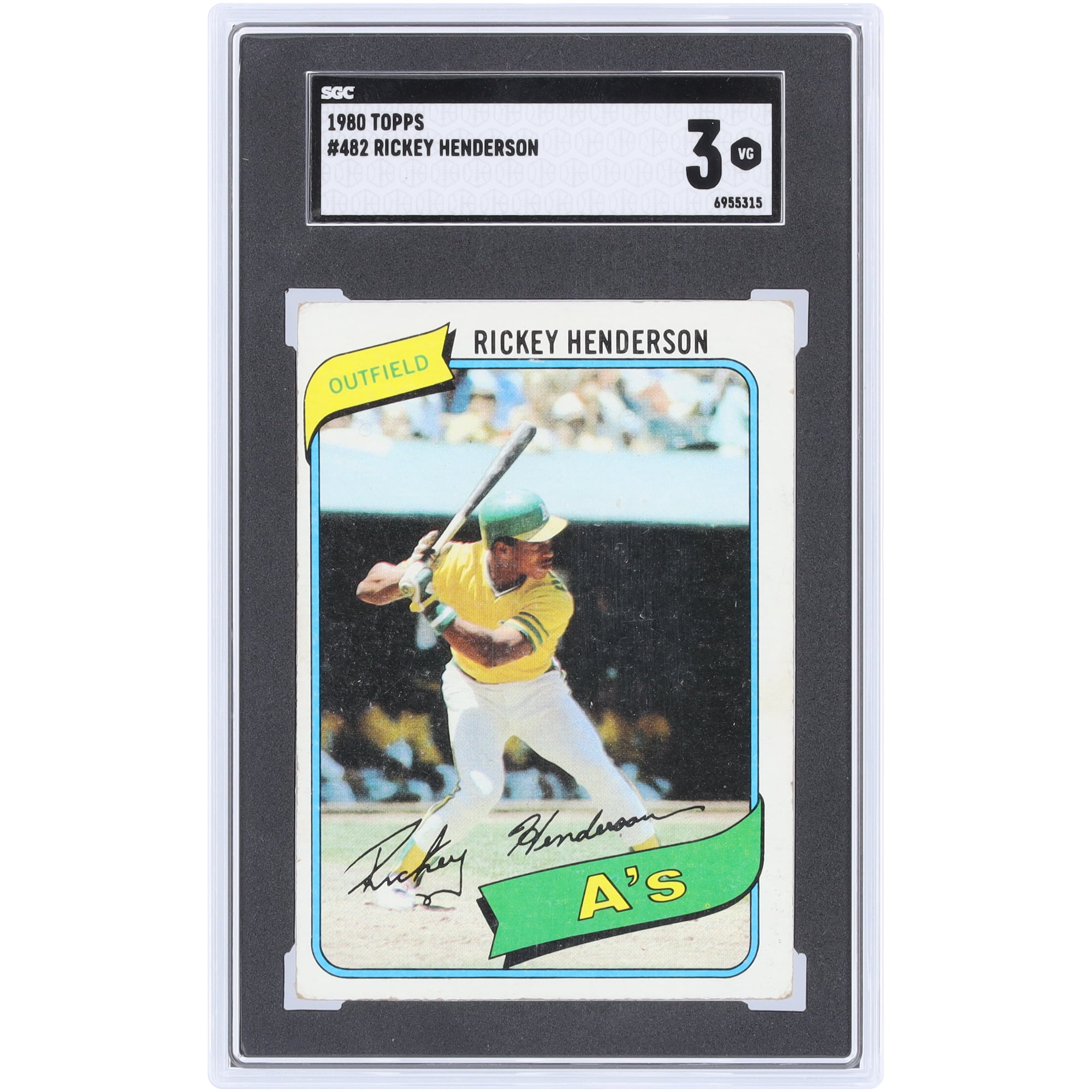 Rickey Henderson Oakland Athletics 1980 Topps #482 SGC Carte recrue authentifiée 3