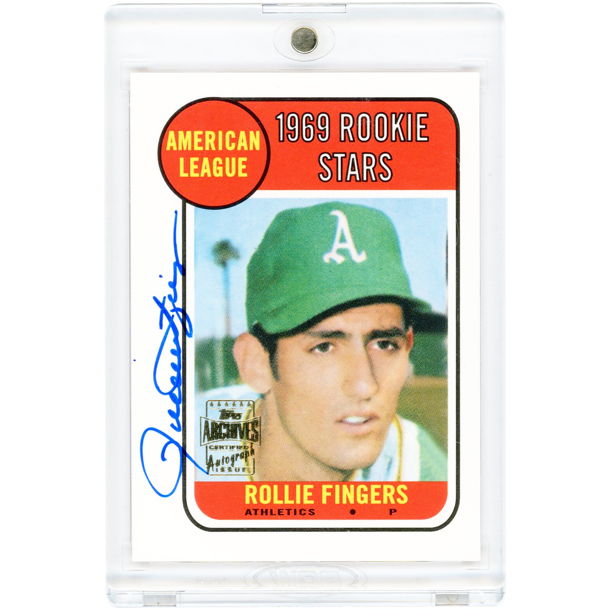 Carte autographiée de Rollie Fingers (Oakland Athletics) de 2001, Topps Archives 1969, modèle n° 597