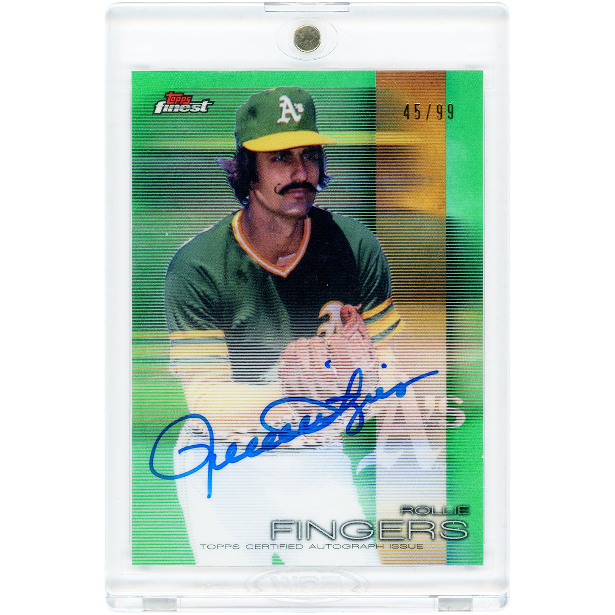 Carte Topps Finest Green Refractor 2016 autographiée par Rollie Fingers (Oakland Athletics) #FA-RF #45/99