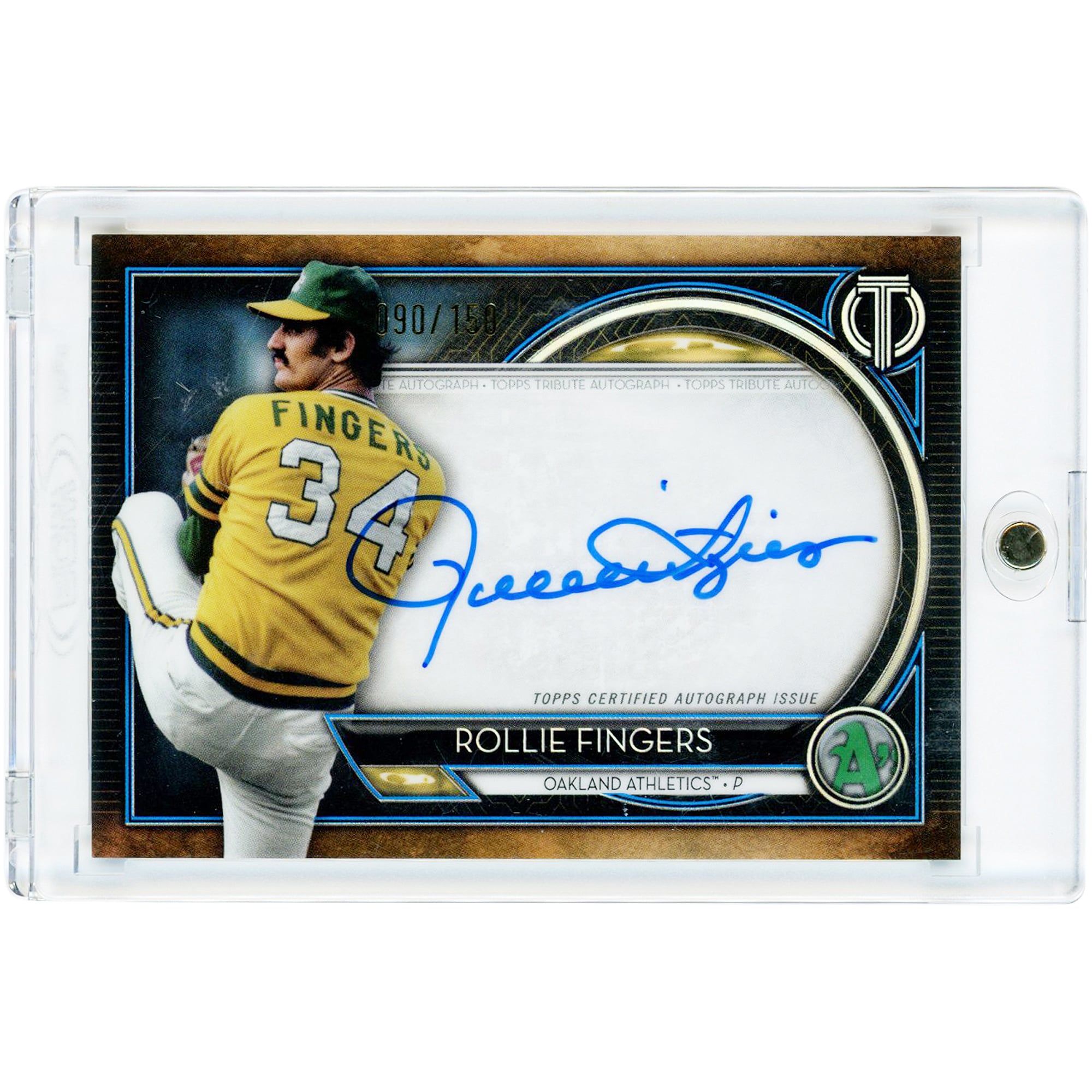Carte autographiée de Rollie Fingers (Oakland Athletics) 2020 Topps Tribute Blue #TA-RF #90/150