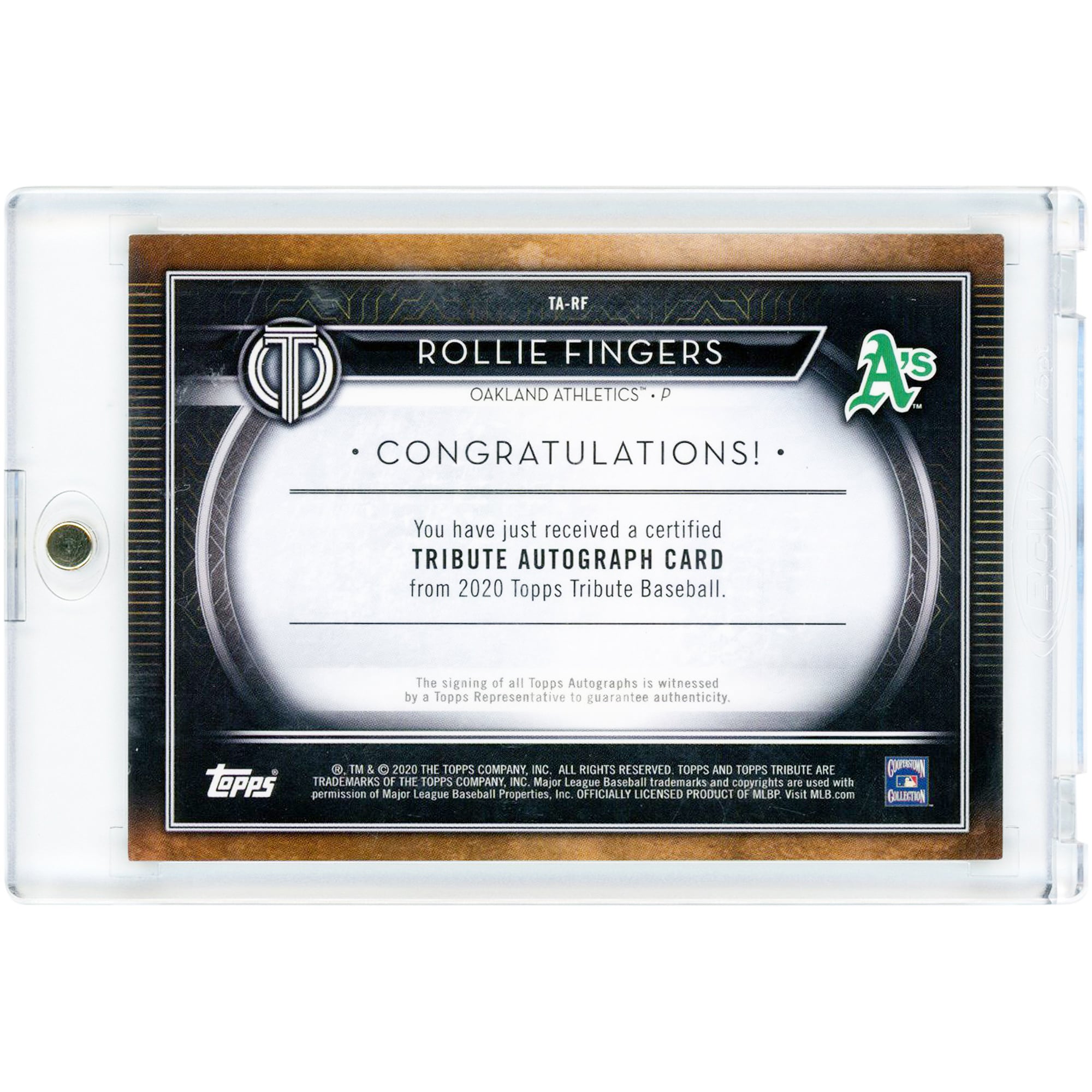 Carte autographiée de Rollie Fingers (Oakland Athletics) 2020 Topps Tribute Blue #TA-RF #90/150
