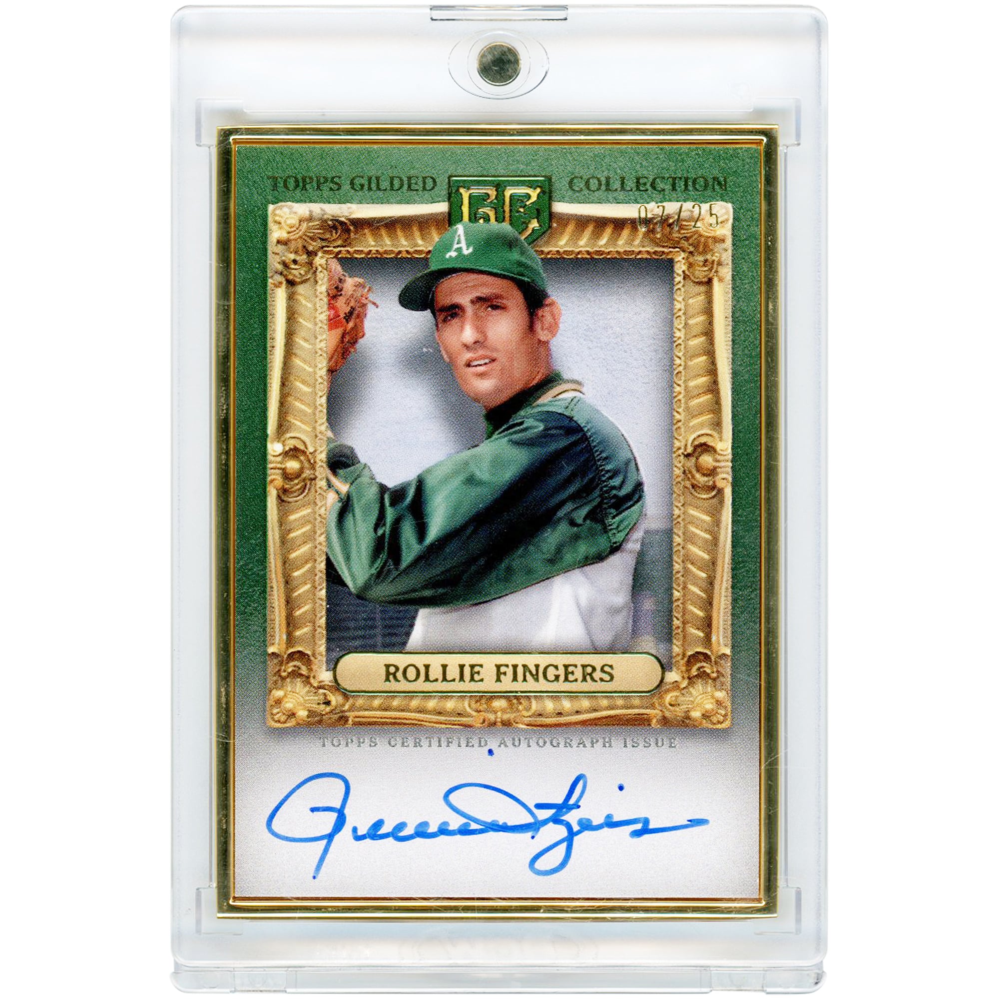 Carte autographiée de Rollie Fingers (Oakland Athletics) - Collection Topps Gilded 2024 - Cadre doré - Membre du Temple de la renommée #HAFA-RF #7/25