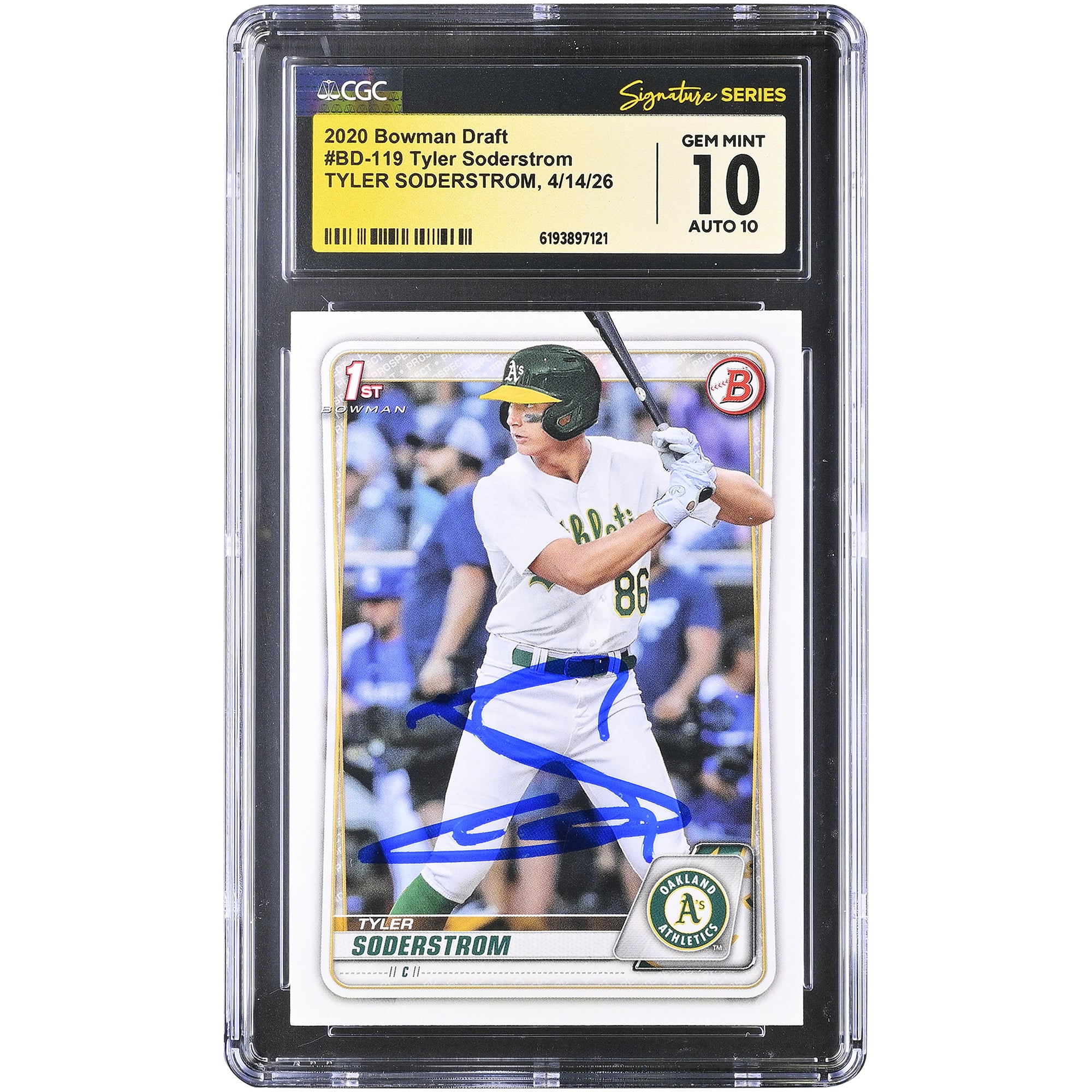 Tyler Soderstrom Oakland Athletics Autographed 2020 Bowman Draft #BD-119 CGC Fanatics Witnessed Authenticated 10/10 Card