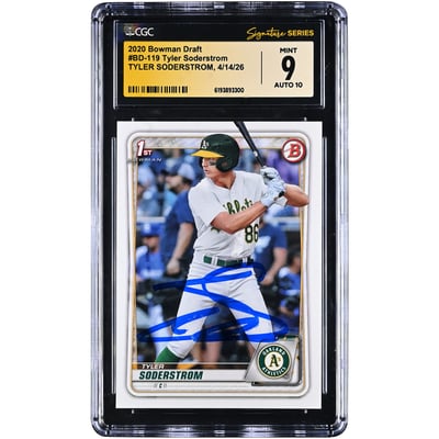 Tyler Soderstrom Oakland Athletics Autographed 2020 Bowman Draft #BD-119 CGC Fanatics Witnessed Authenticated 9/10 Card