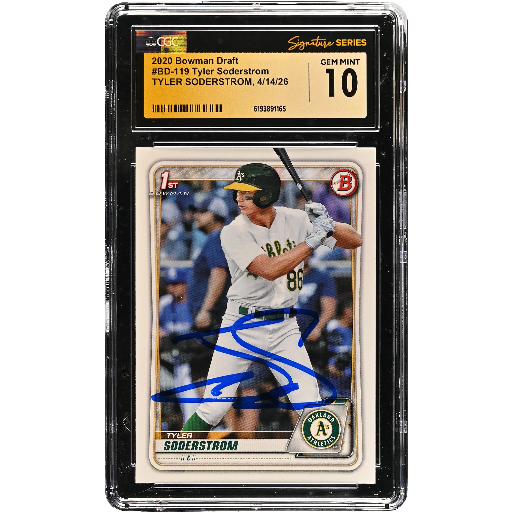 Tyler Soderstrom Oakland Athletics Autographed 2020 Bowman Draft #BD-119 CGC Fanatics Witnessed Authenticated GEM MINT 10 Card