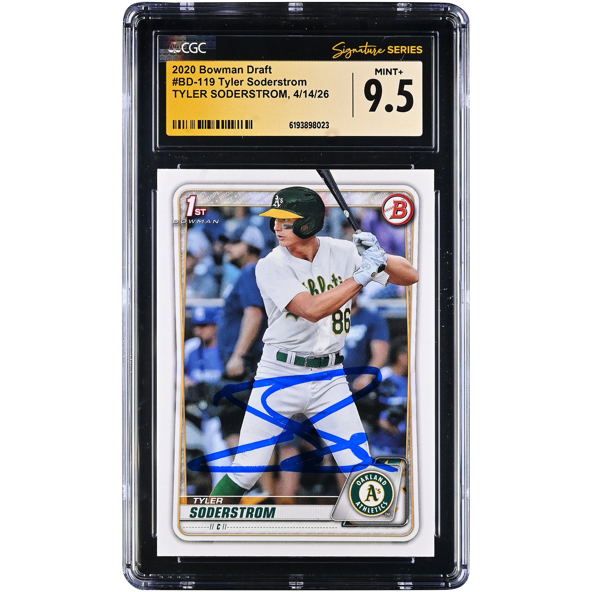 Tyler Soderstrom Oakland Athletics Autographed 2020 Bowman Draft #BD-119 CGC Fanatics Witnessed Authenticated MINT+ 9.5 Card