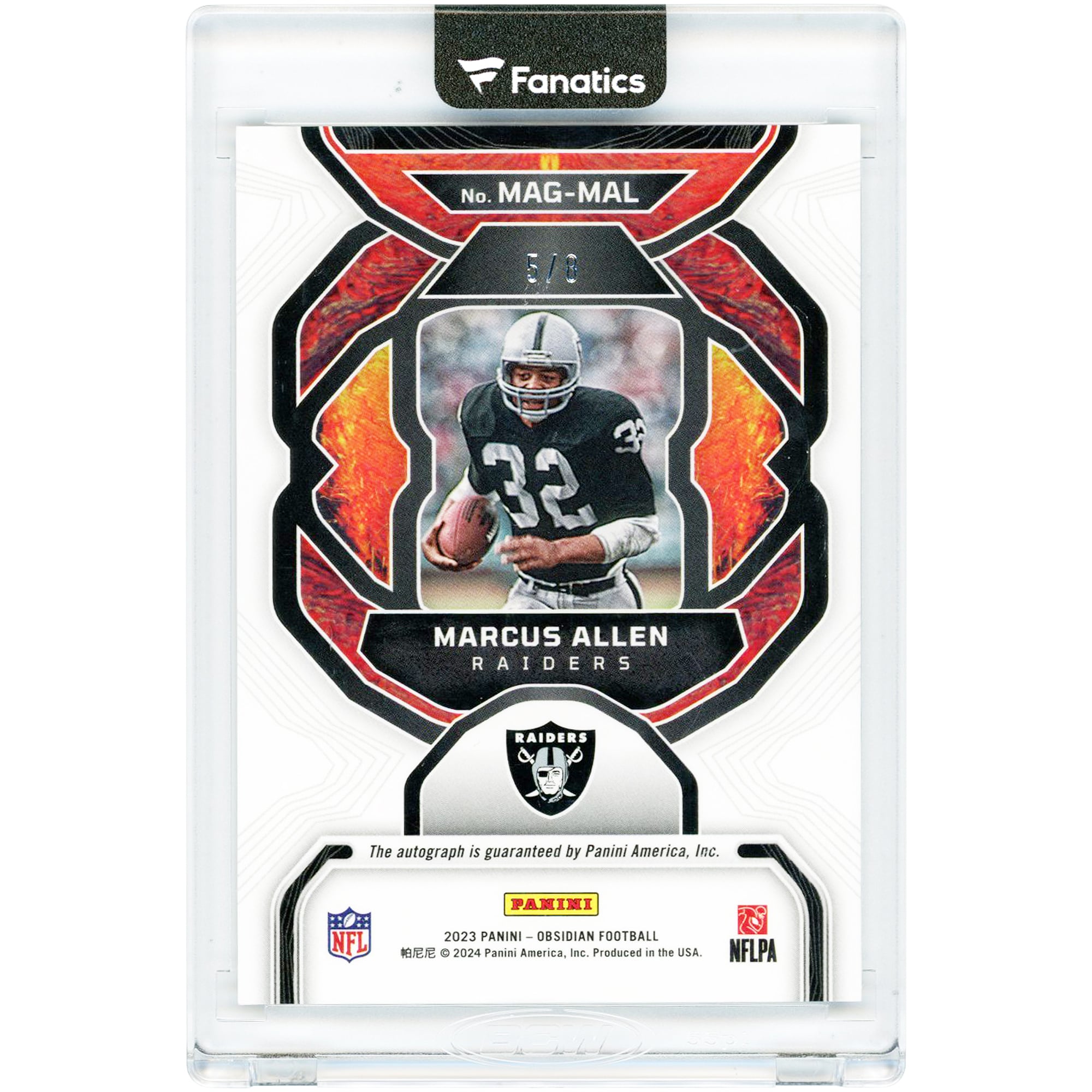 Marcus Allen Oakland Raiders Autographed 2023 Panini Obsidian Magmatic #MAG-MAL #5/8 Card