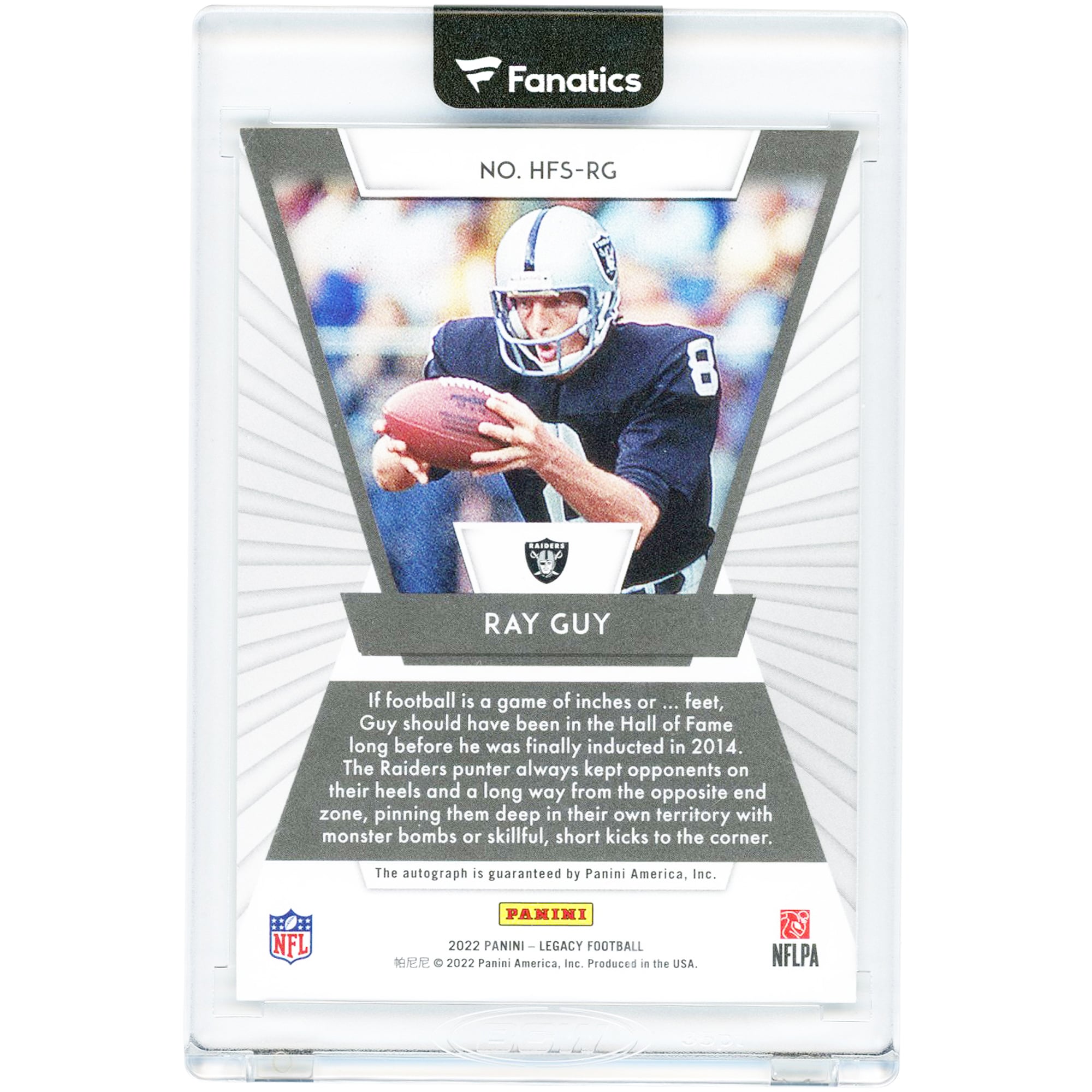 Ray Guy Oakland Raiders Autographed 2022 Panini Legacy Holofame #HFS-RG #31/100 Card