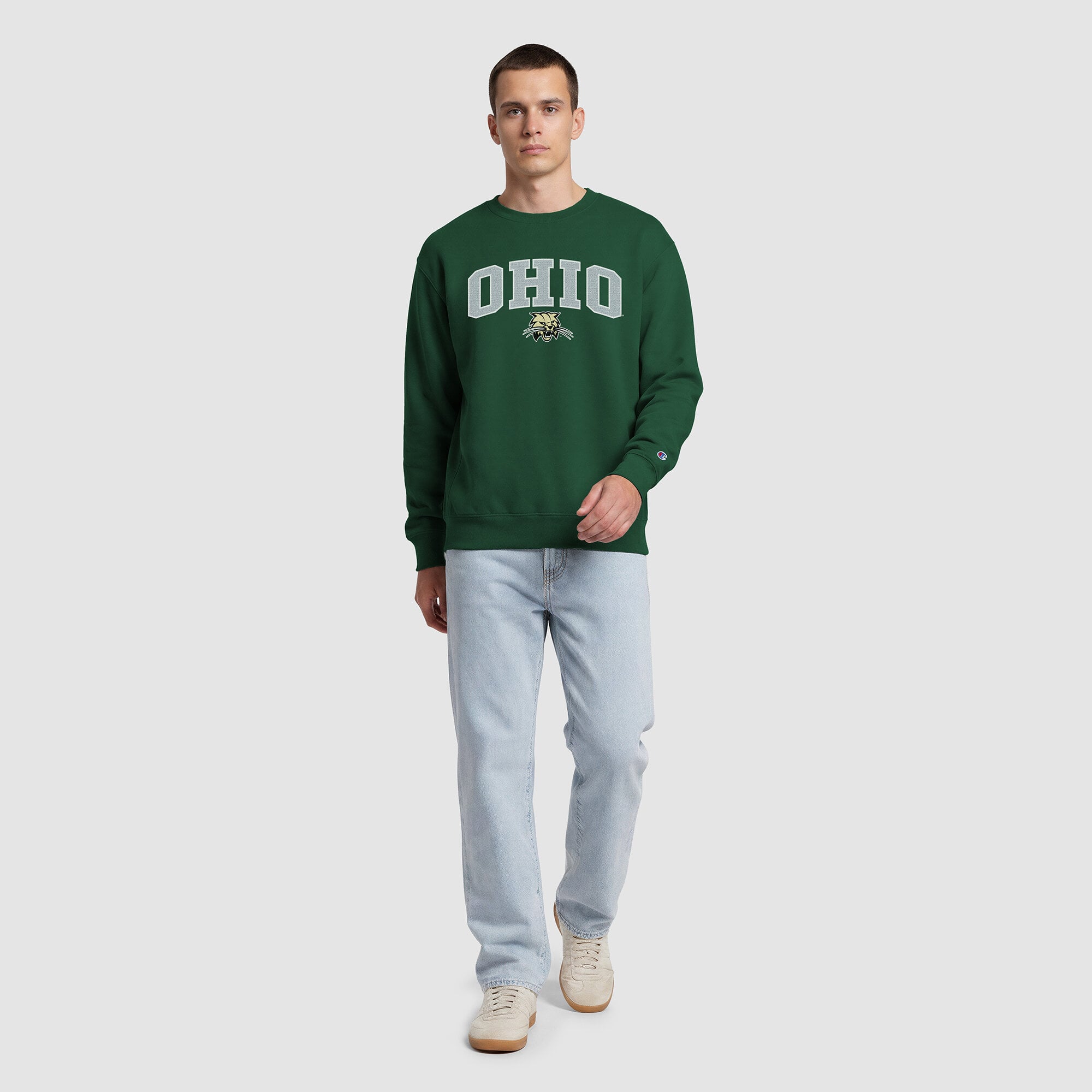 Men's Champion  Green Ohio Bobcats Contrast Sweatshirt