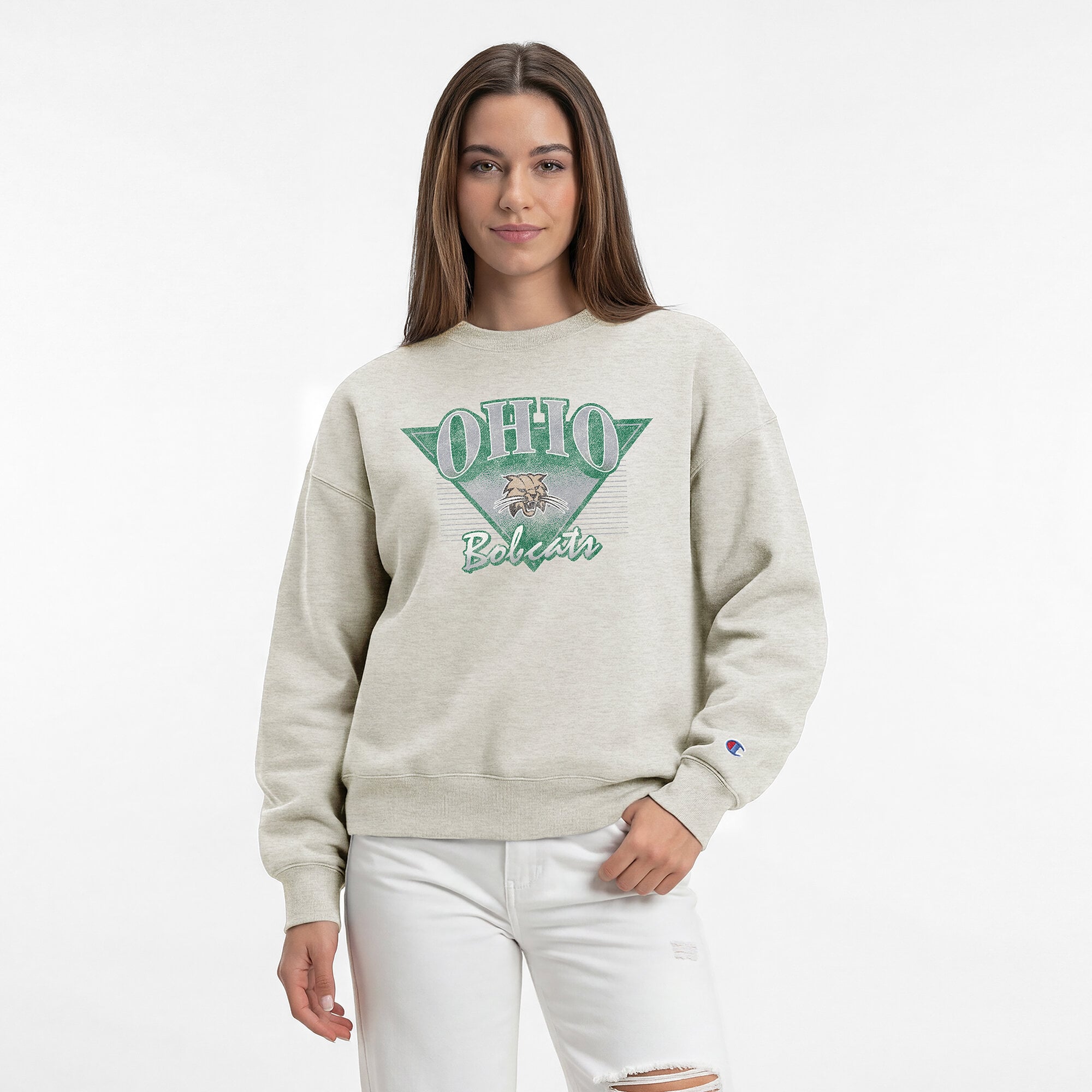 Women's Champion Oatmeal Ohio Bobcats All-Star Weave Sweatshirt
