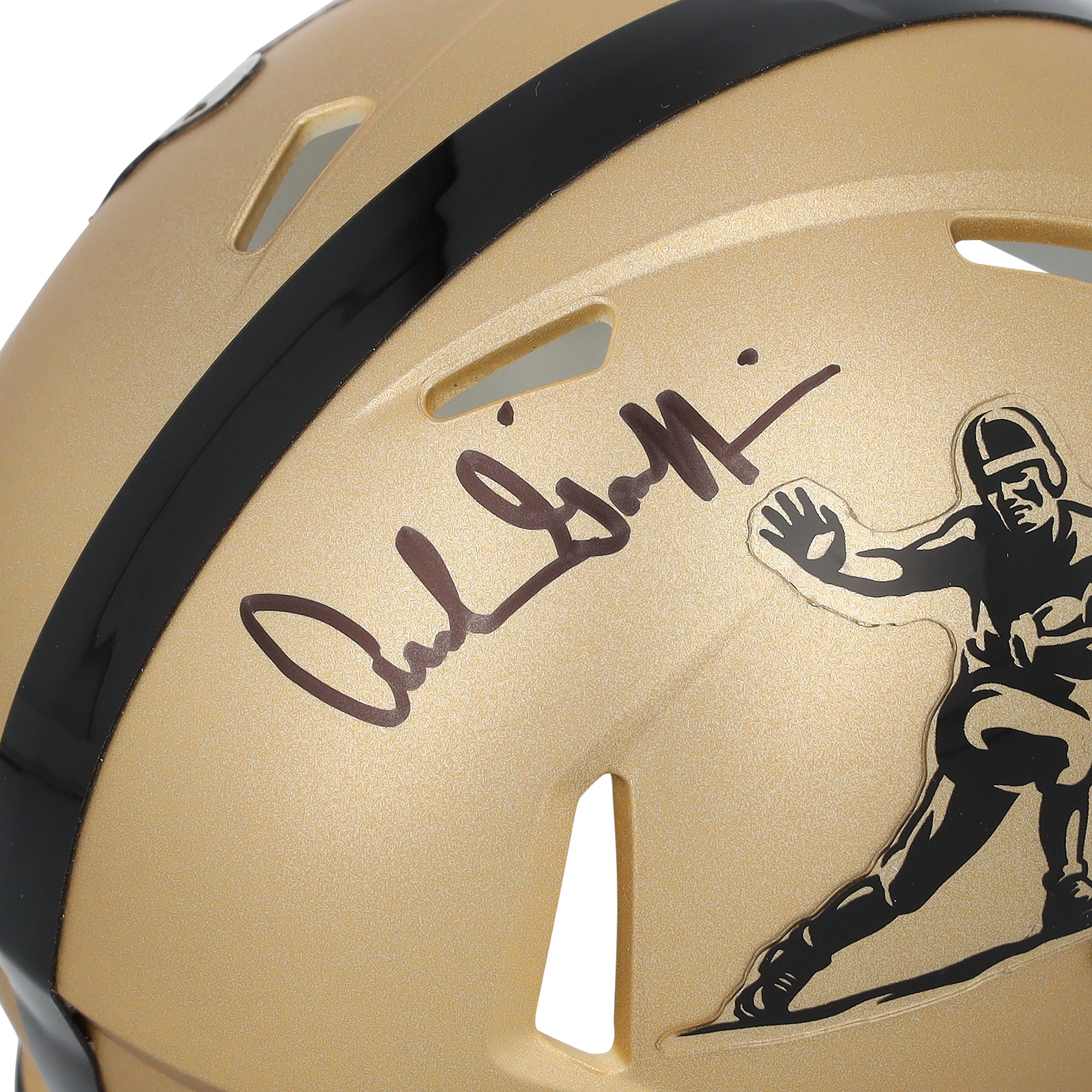 Casque miniature Riddell Heisman Gold Speed ​​autographié par Archie Griffin (Ohio State Buckeyes) avec inscription « HT 74-75 »