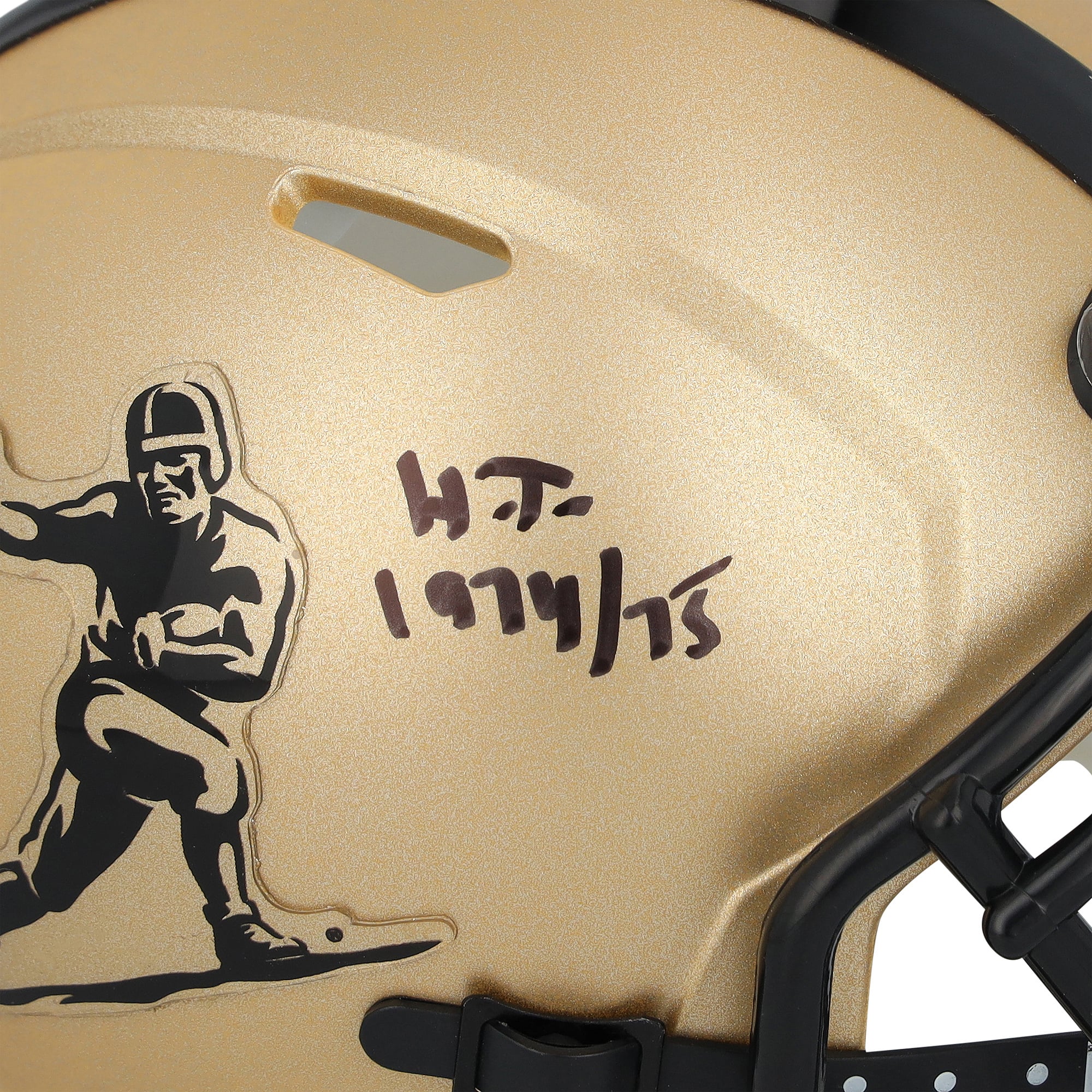 Casque miniature Riddell Heisman Gold Speed ​​autographié par Archie Griffin (Ohio State Buckeyes) avec inscription « HT 74-75 »