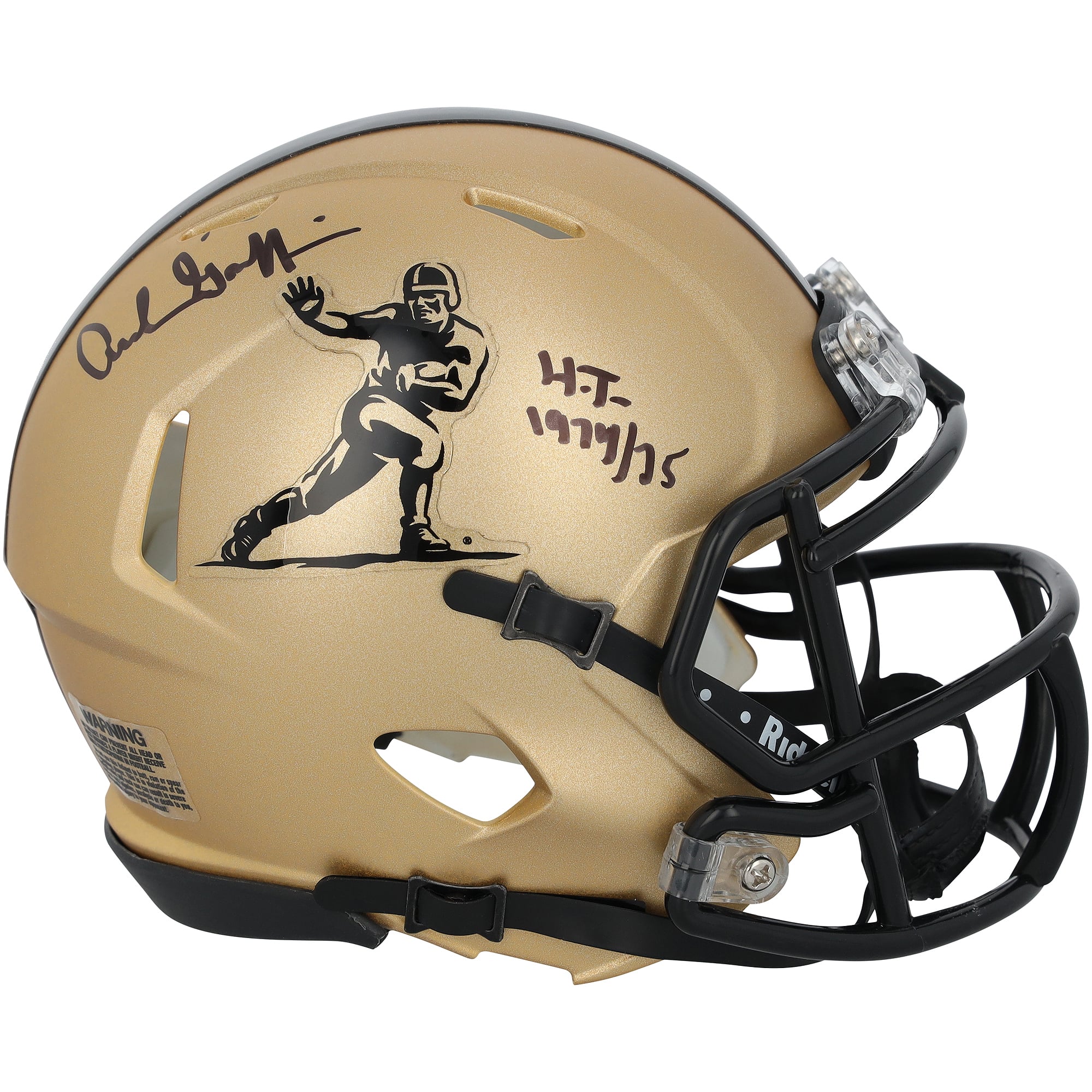 Casque miniature Riddell Heisman Gold Speed ​​autographié par Archie Griffin (Ohio State Buckeyes) avec inscription « HT 74-75 »