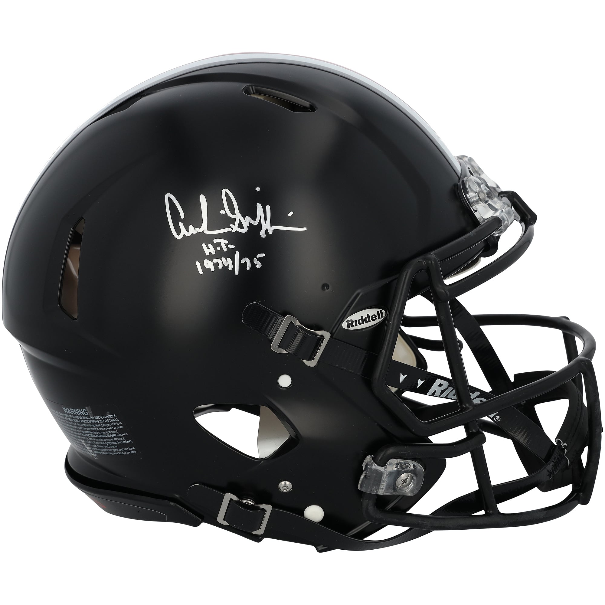 Casque Riddell Speed ​​Authentic noir satiné, autographié par Archie Griffin (Ohio State Buckeyes), avec inscription « HT 74-75 ».