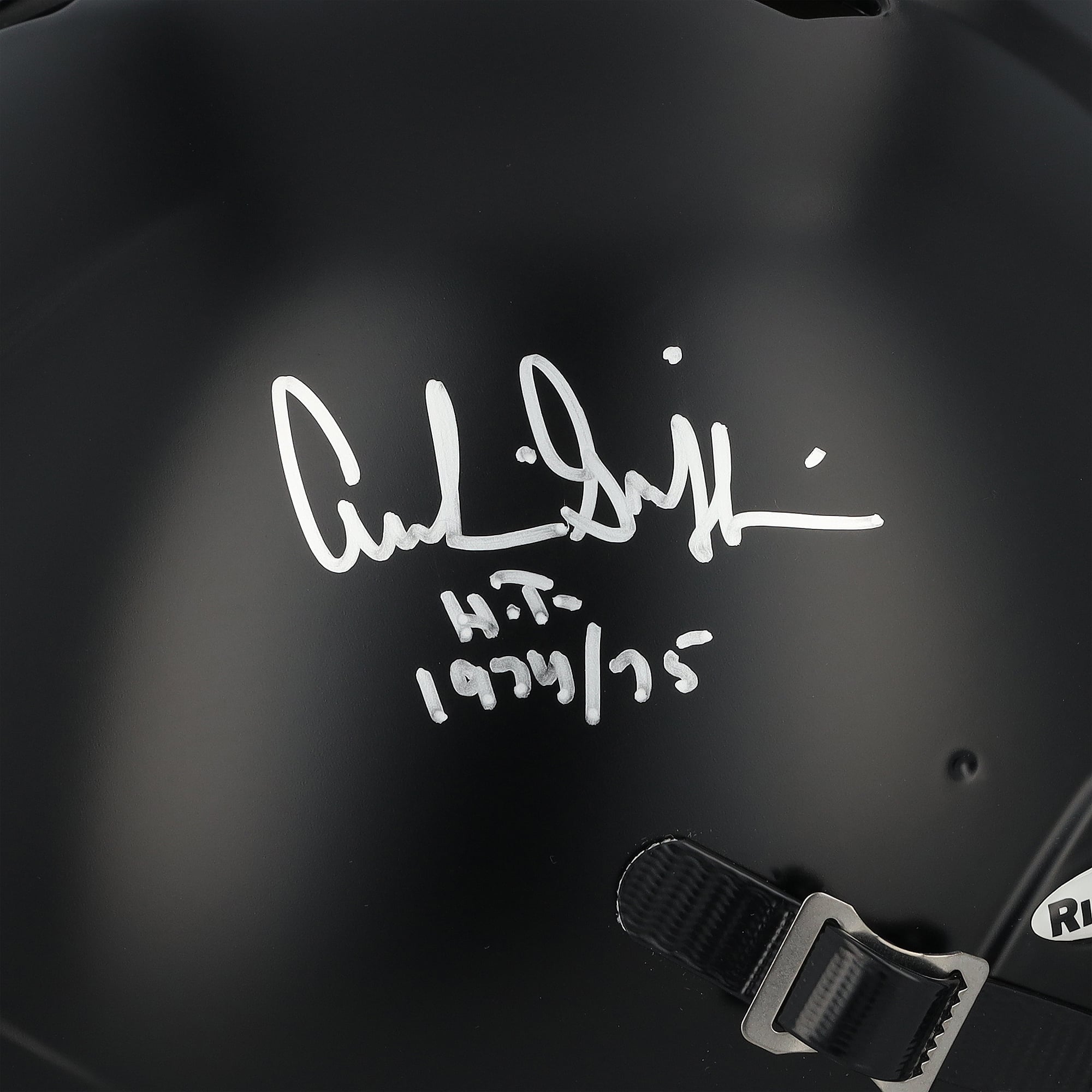 Casque Riddell Speed ​​Authentic noir satiné, autographié par Archie Griffin (Ohio State Buckeyes), avec inscription « HT 74-75 ».