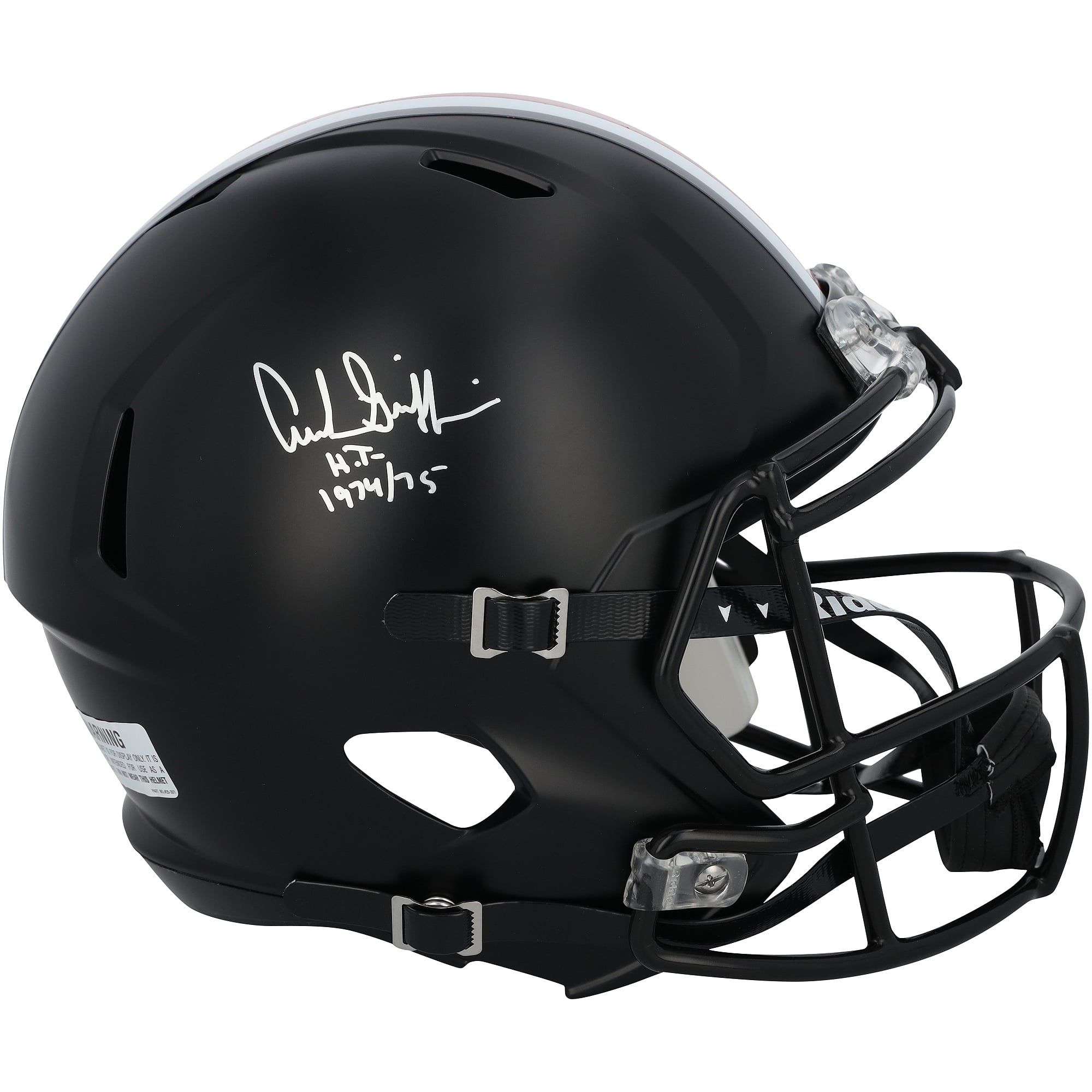Casque réplique Riddell noir satiné Speed, autographié par Archie Griffin (Ohio State Buckeyes), avec inscription « HT 74-75 ».