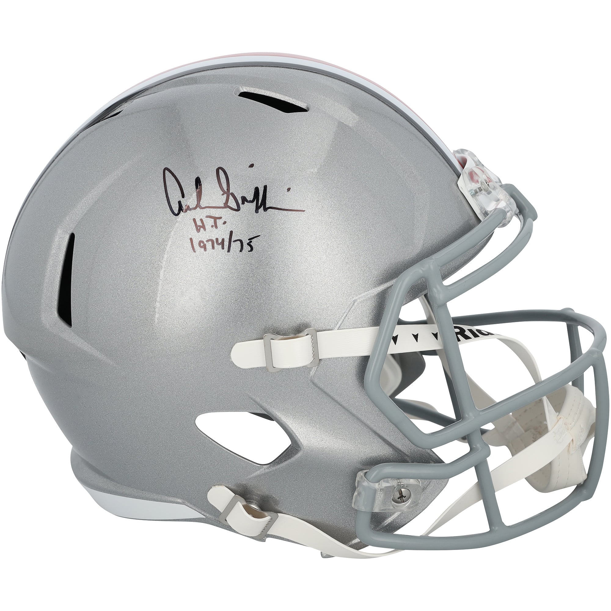 Casque réplique Riddell Speed ​​autographié par Archie Griffin (Ohio State Buckeyes) avec inscription « HT 74/75 »