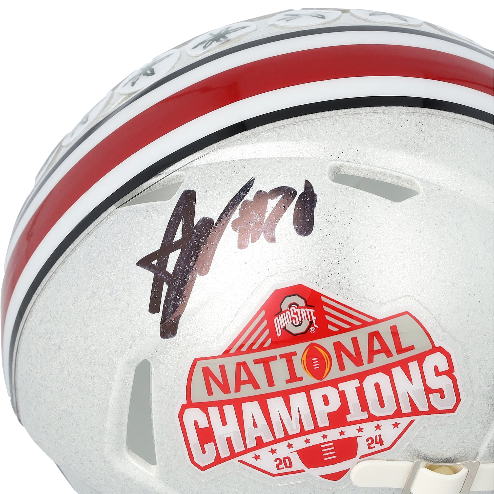 Arvell Reese Ohio State Buckeyes Autographed Riddell 2024 College Football Playoff Champions Speed Mini Helmet