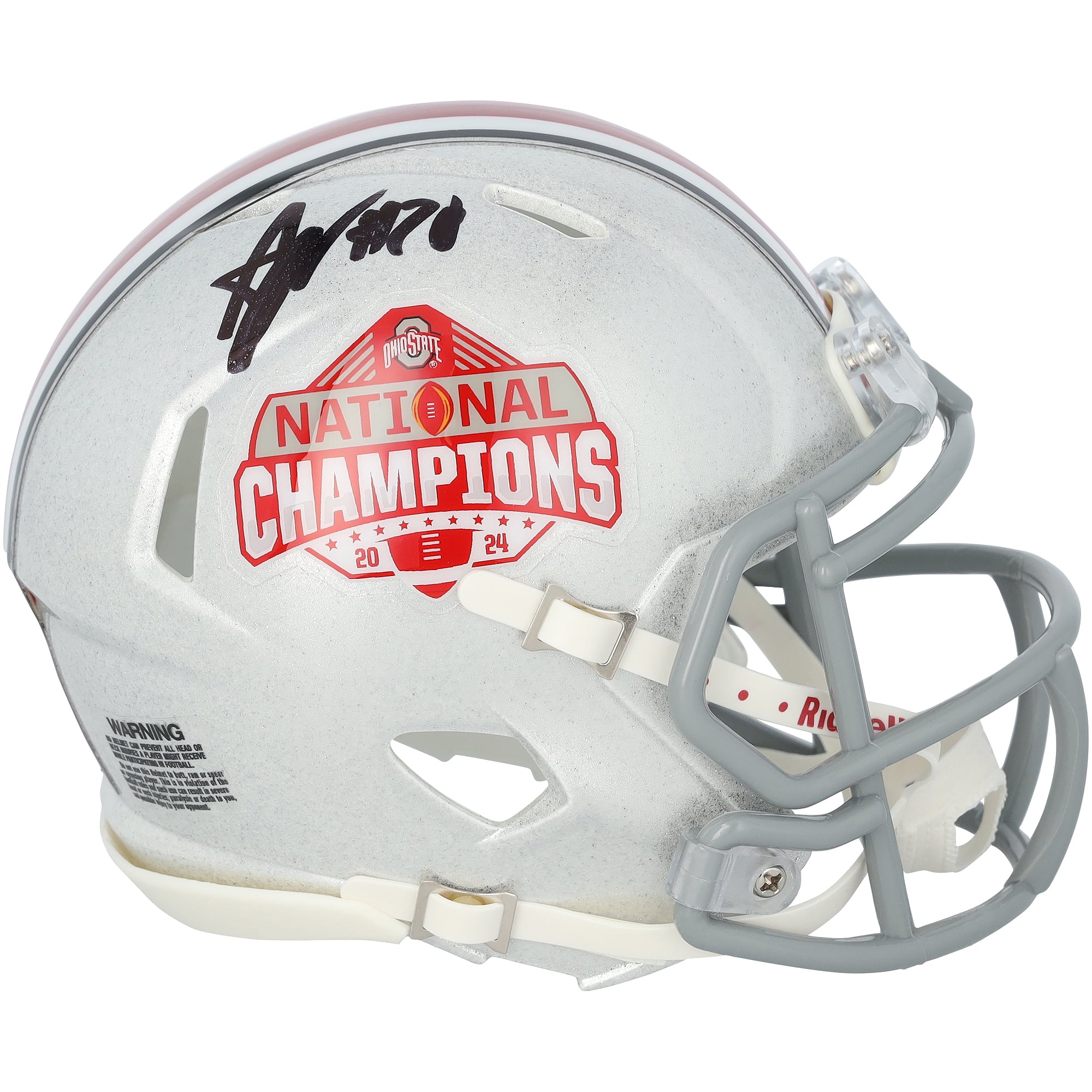 Arvell Reese Ohio State Buckeyes Autographed Riddell 2024 College Football Playoff Champions Speed Mini Helmet