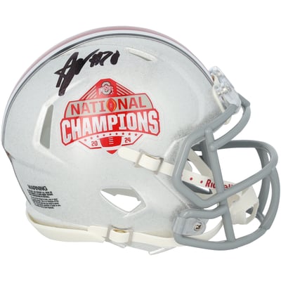 Arvell Reese Ohio State Buckeyes Autographed Fanatics Authentic Riddell 2024 College Football Playoff Champions Speed Mini Helmet