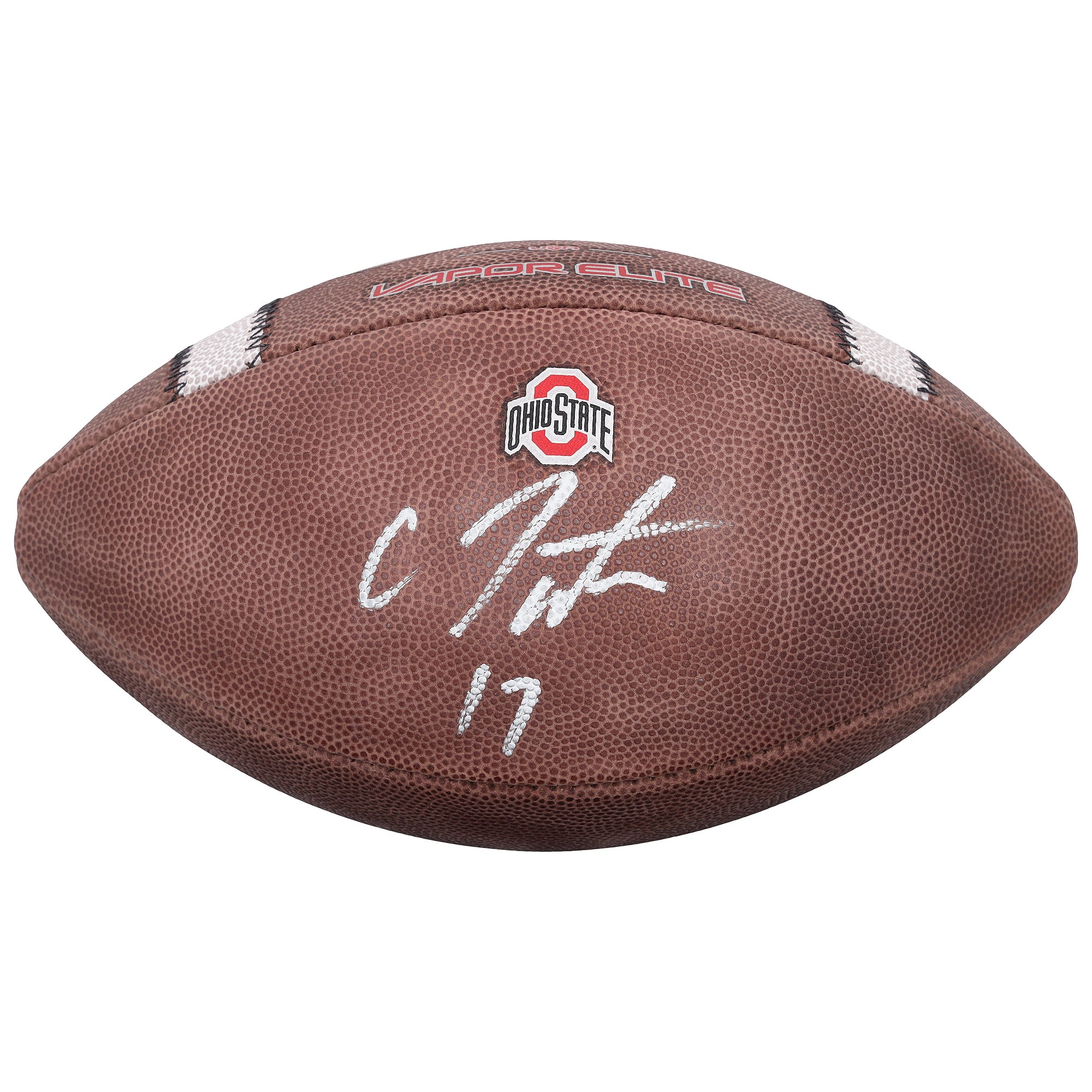 Ballon de football américain Nike 2024 autographié par Carnell Tate, joueur des Ohio State Buckeyes.