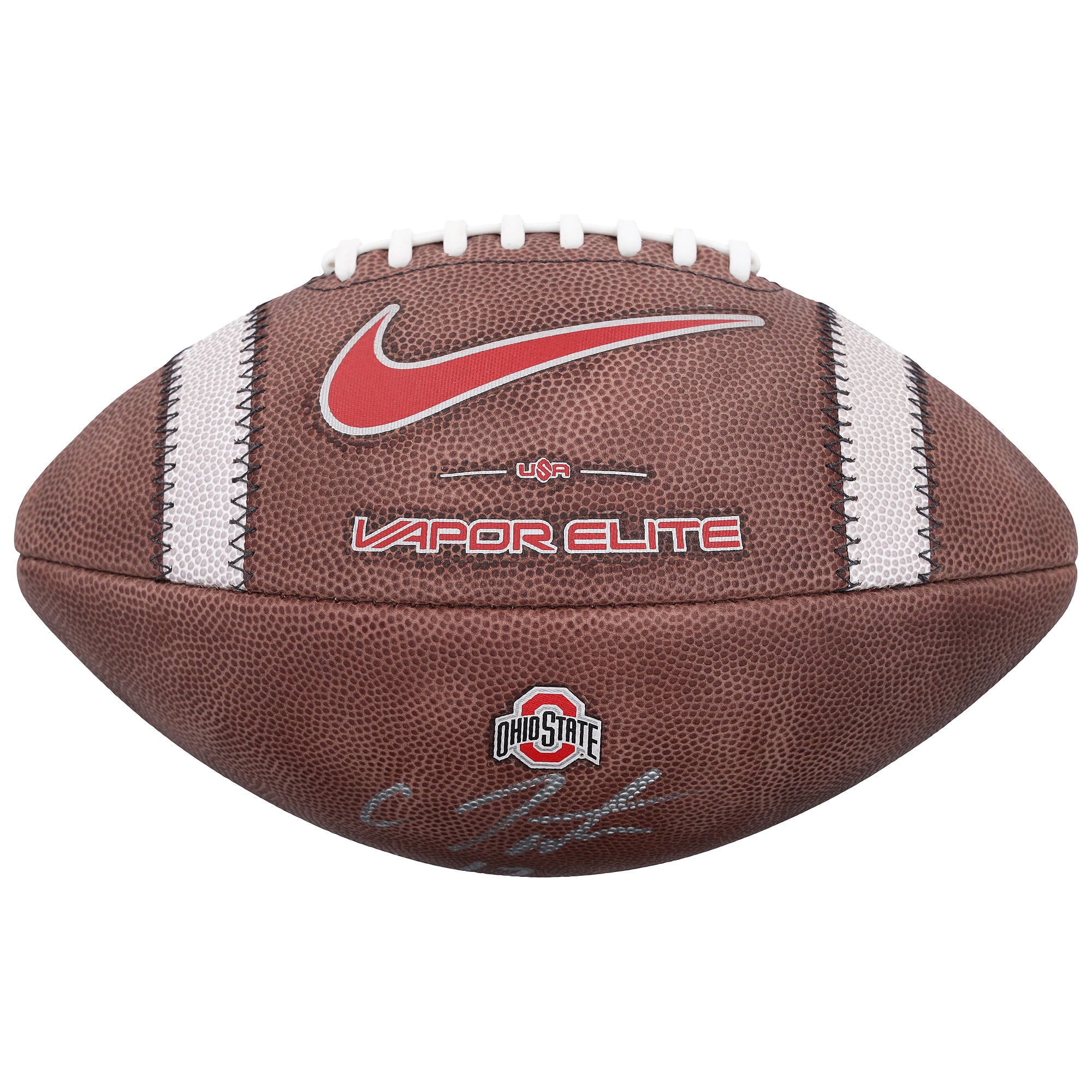 Ballon de football américain Nike 2024 autographié par Carnell Tate, joueur des Ohio State Buckeyes.
