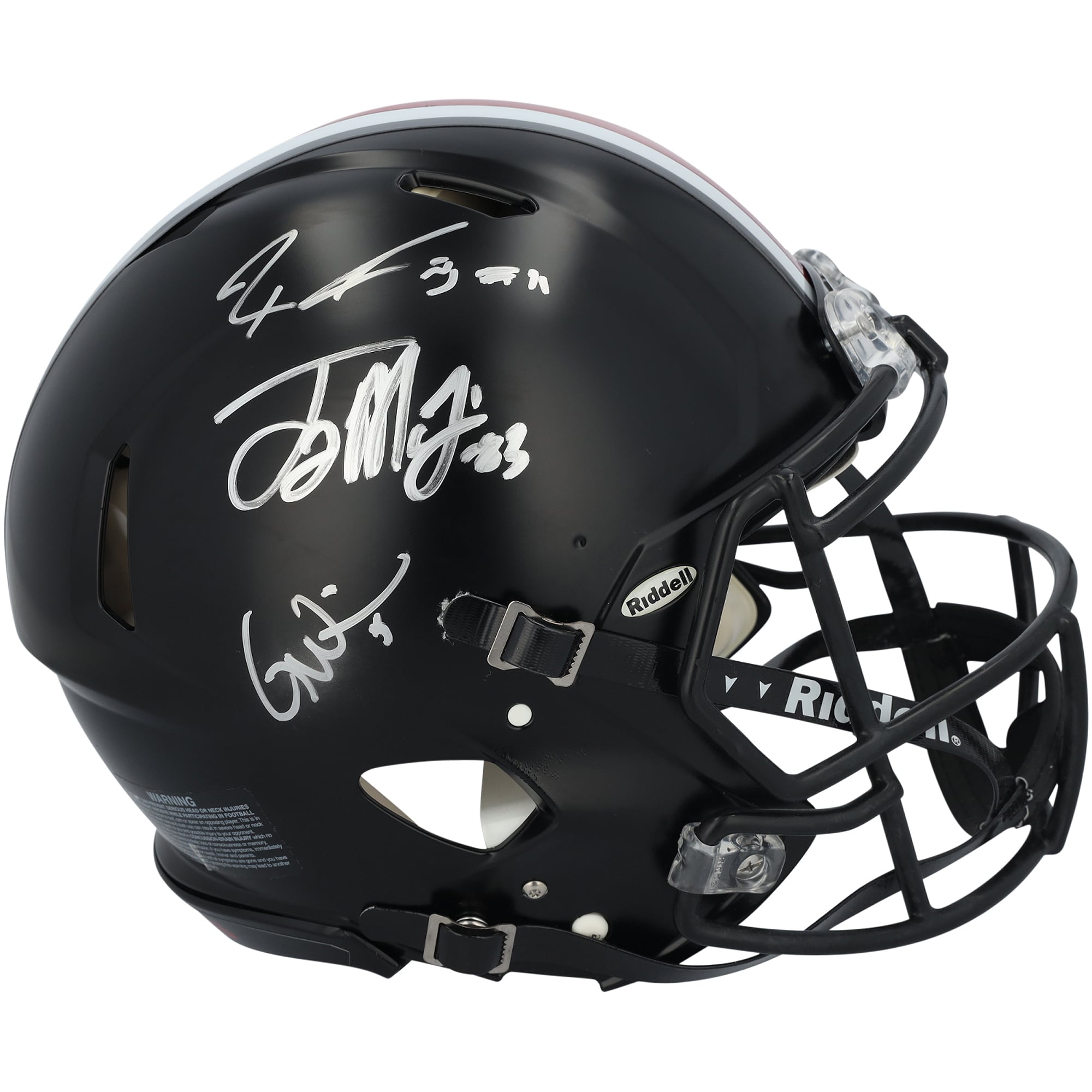 Casque Riddell Black Speed ​​Authentic autographié par Garrett Wilson, Jaxon Smith-Njigba et Terry McLaurin, joueurs des Ohio State Buckeyes.