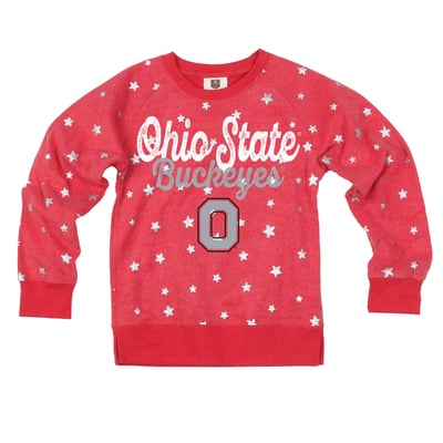 Ohio State Buckeyes Wes & Willy Girls Youth Shimmer Star Reverse Fleece Sweatshirt - Scarlet