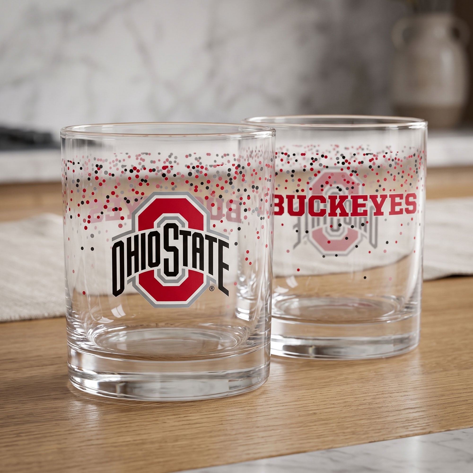 Ensemble de 2 verres à whisky Indigo Falls Ohio State Buckeyes Confetti
