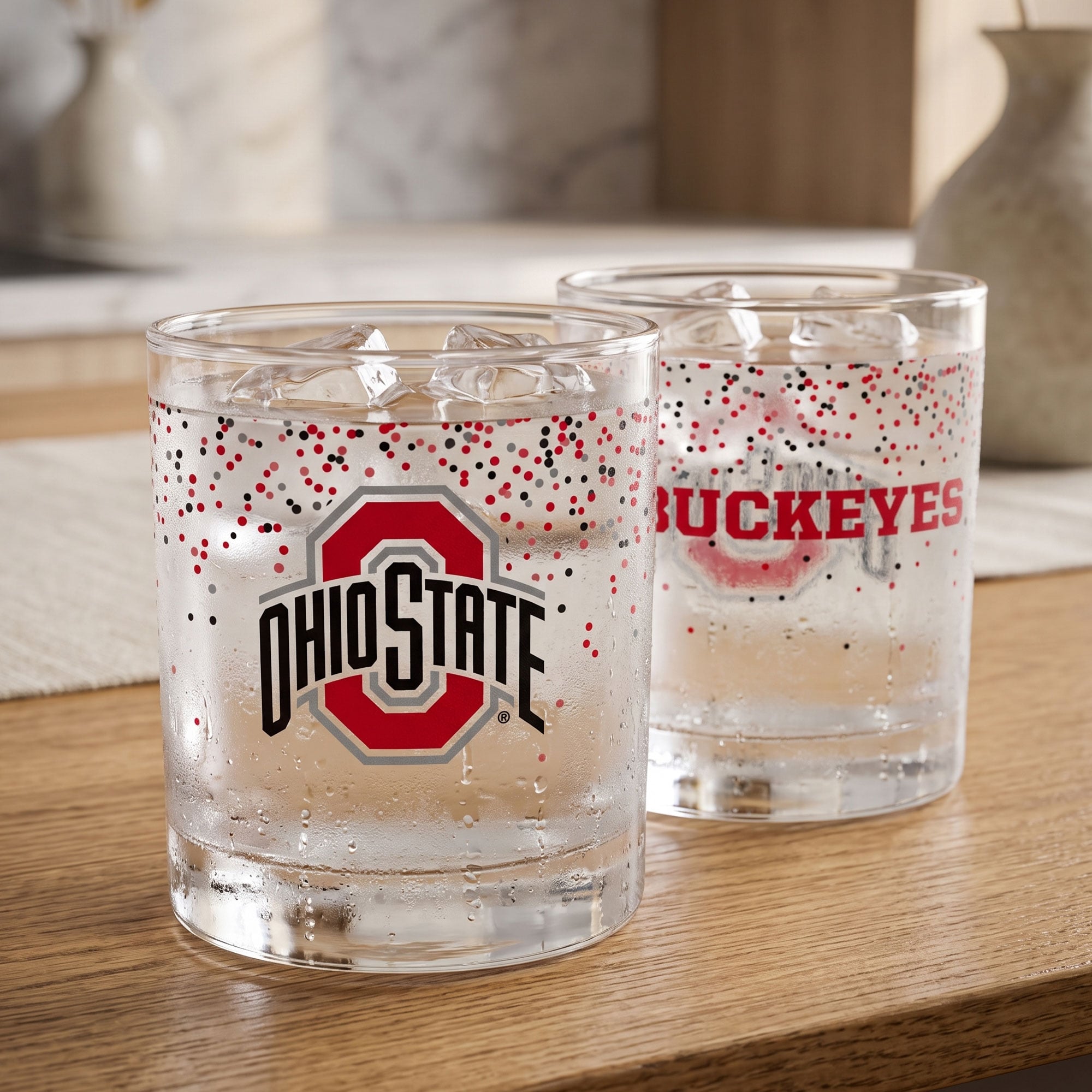Ensemble de 2 verres à whisky Indigo Falls Ohio State Buckeyes Confetti