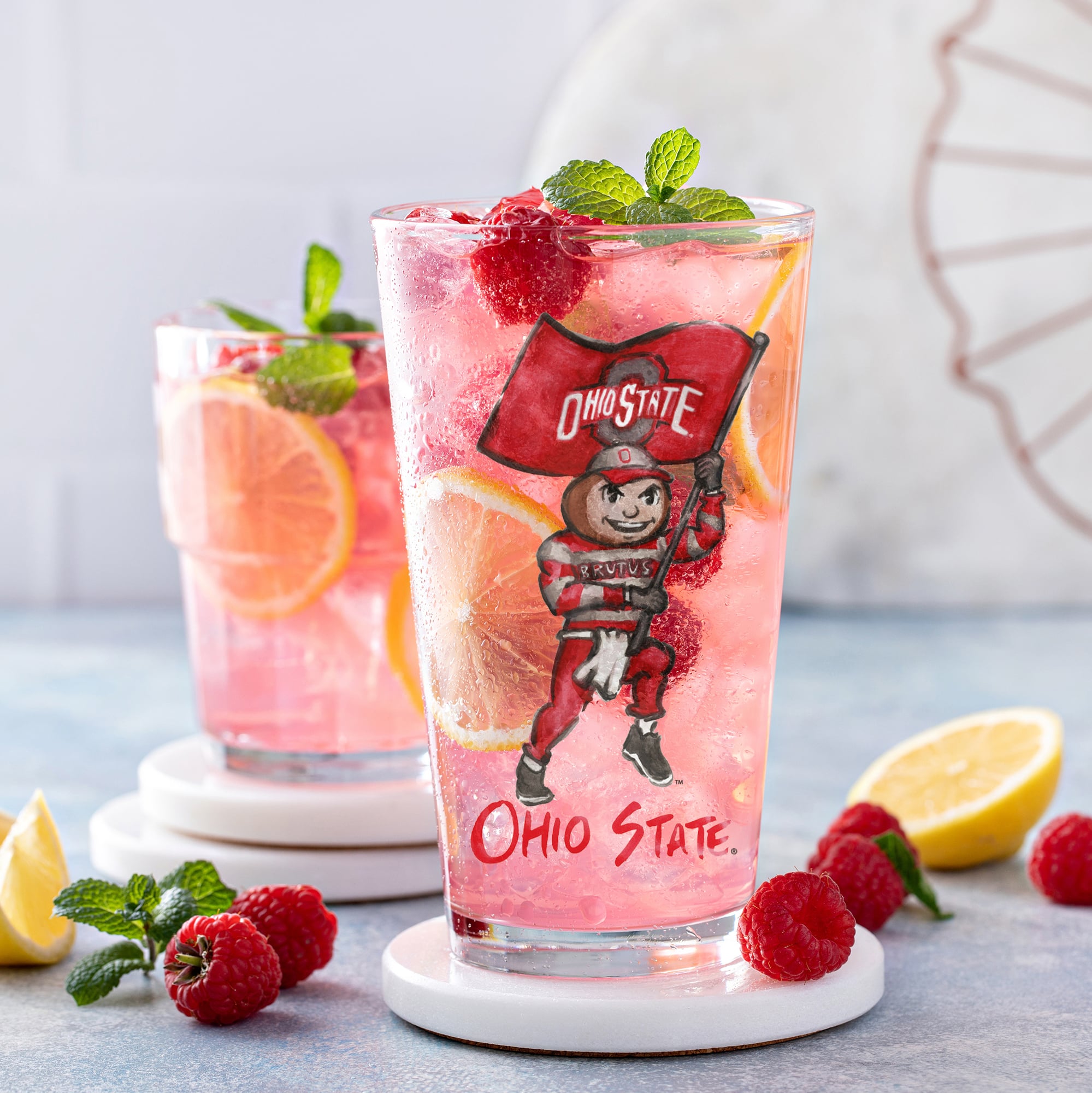 Ensemble de 2 verres à bière Indigo Falls Ohio State Buckeyes, mascotte Laura Wilcox