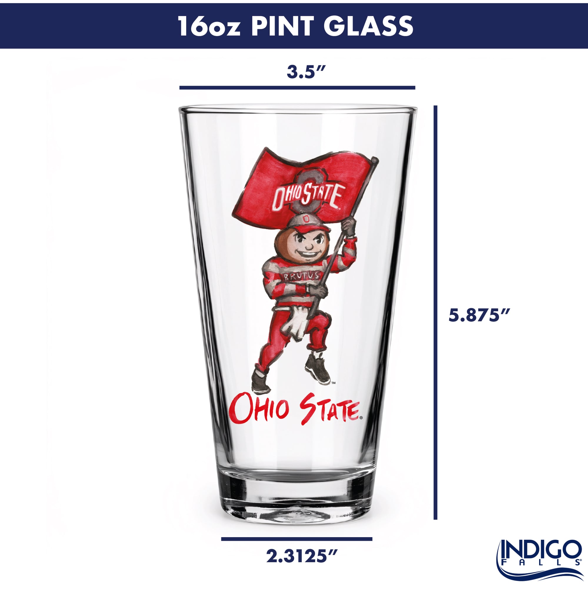 Ensemble de 2 verres à bière Indigo Falls Ohio State Buckeyes, mascotte Laura Wilcox
