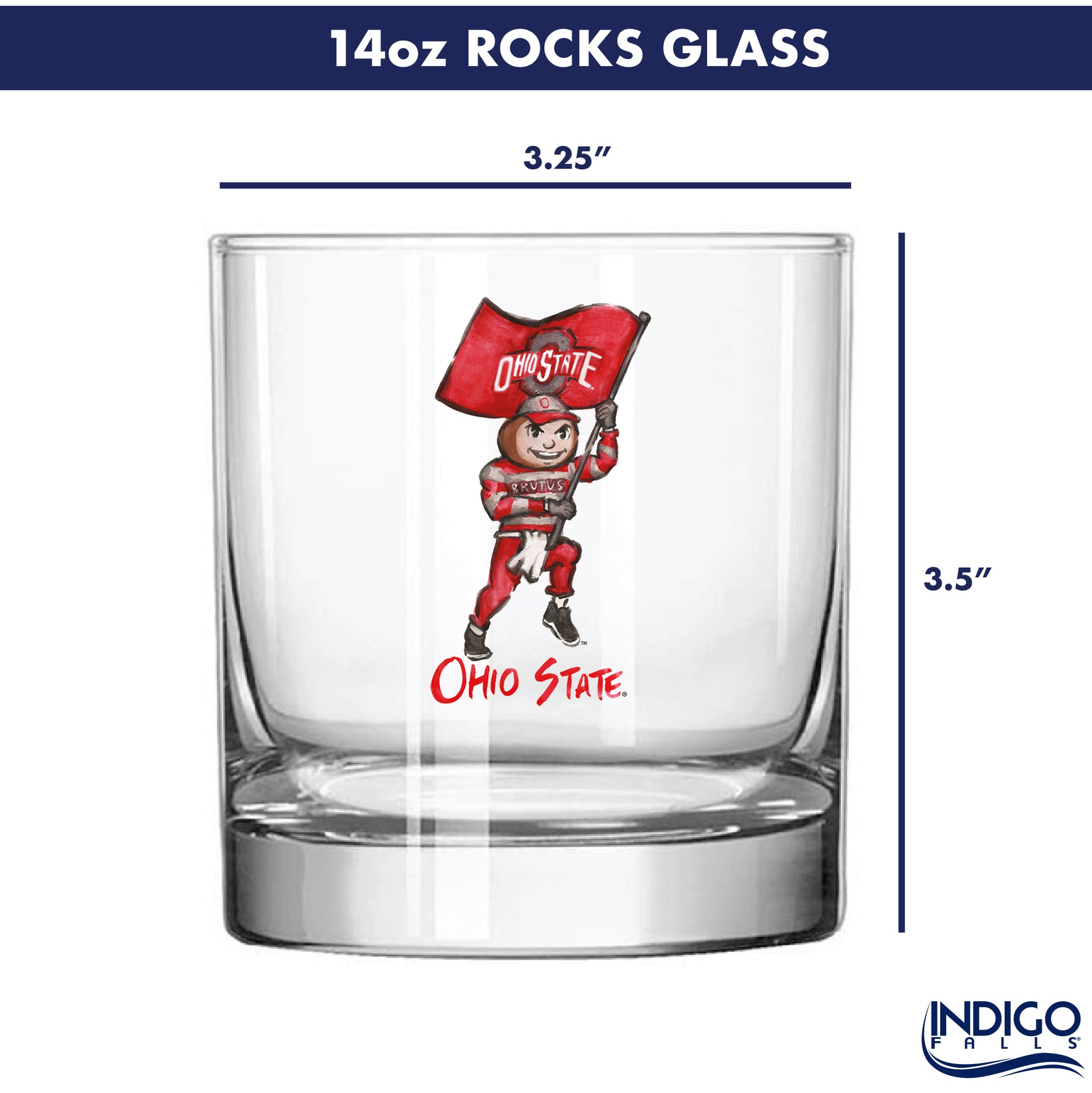 Ensemble de 2 verres à whisky Indigo Falls Ohio State Buckeyes, mascotte Laura Wilcox