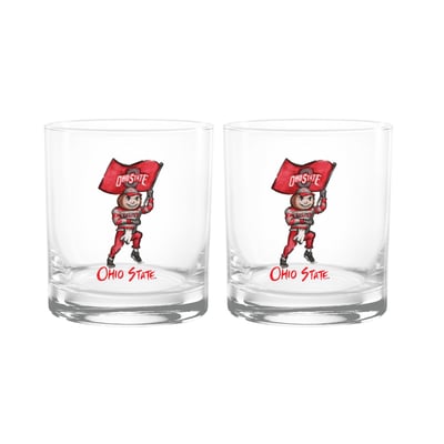  Ohio State Buckeyes Indigo Falls Laura Wilcox Mascot Two-Piece 14oz. Rocks Glass Set