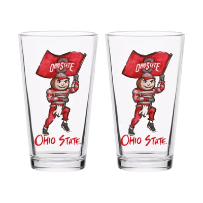  Ohio State Buckeyes Indigo Falls Laura Wilcox Mascot Two-Piece 16oz. Pint Glass Set