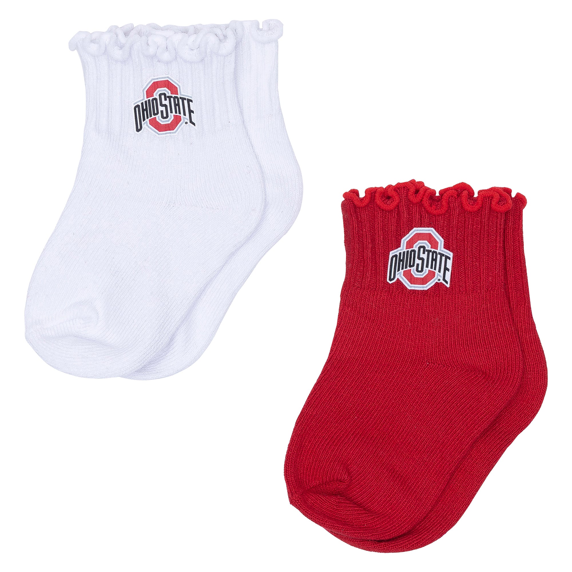 Lot de deux paires de chaussettes ZooZatz pour bébé, motif Ohio State Buckeyes, écarlate/blanc, à ourlet ondulé