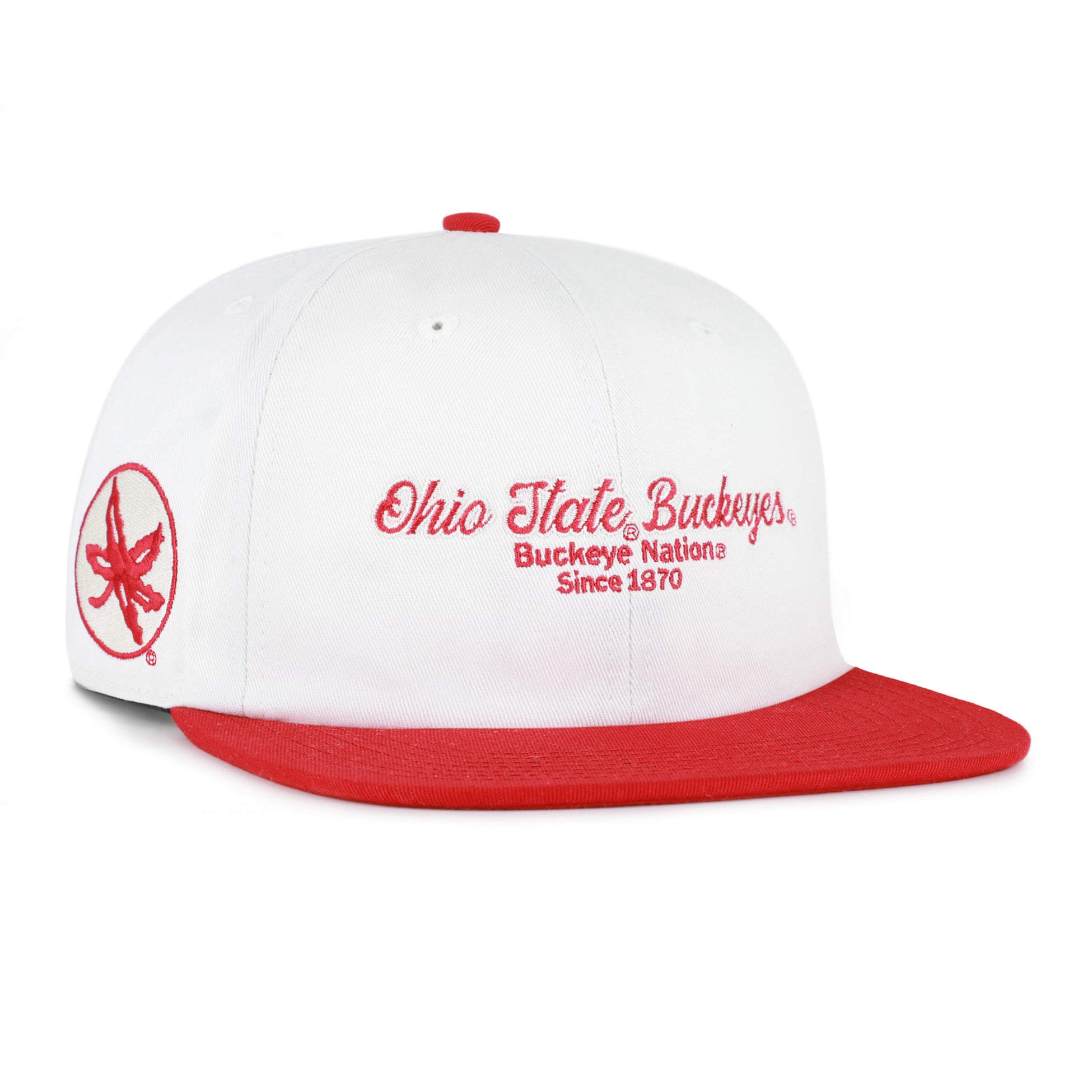 Men's '47 White/Scarlet Ohio State Buckeyes Script Stack Relaxed Captain Adjustable Hat