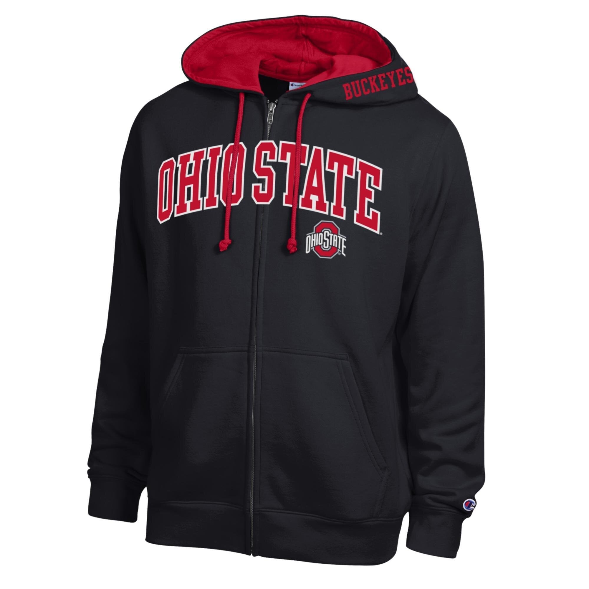 Men's Champion Scarlet Ohio State Buckeyes Arch Logo Full-Zip Fleece Hoodie