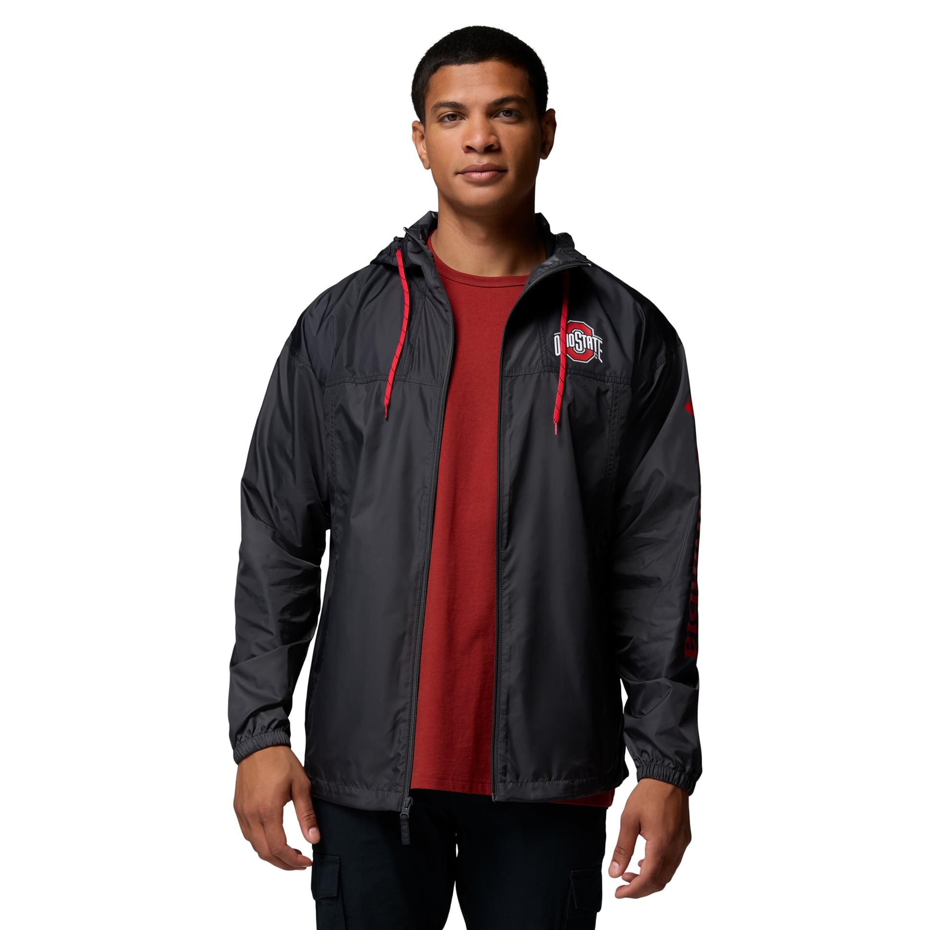 Men's Columbia Black Ohio State Buckeyes Flash Challenger II Full-Zip Hooded Windbreaker