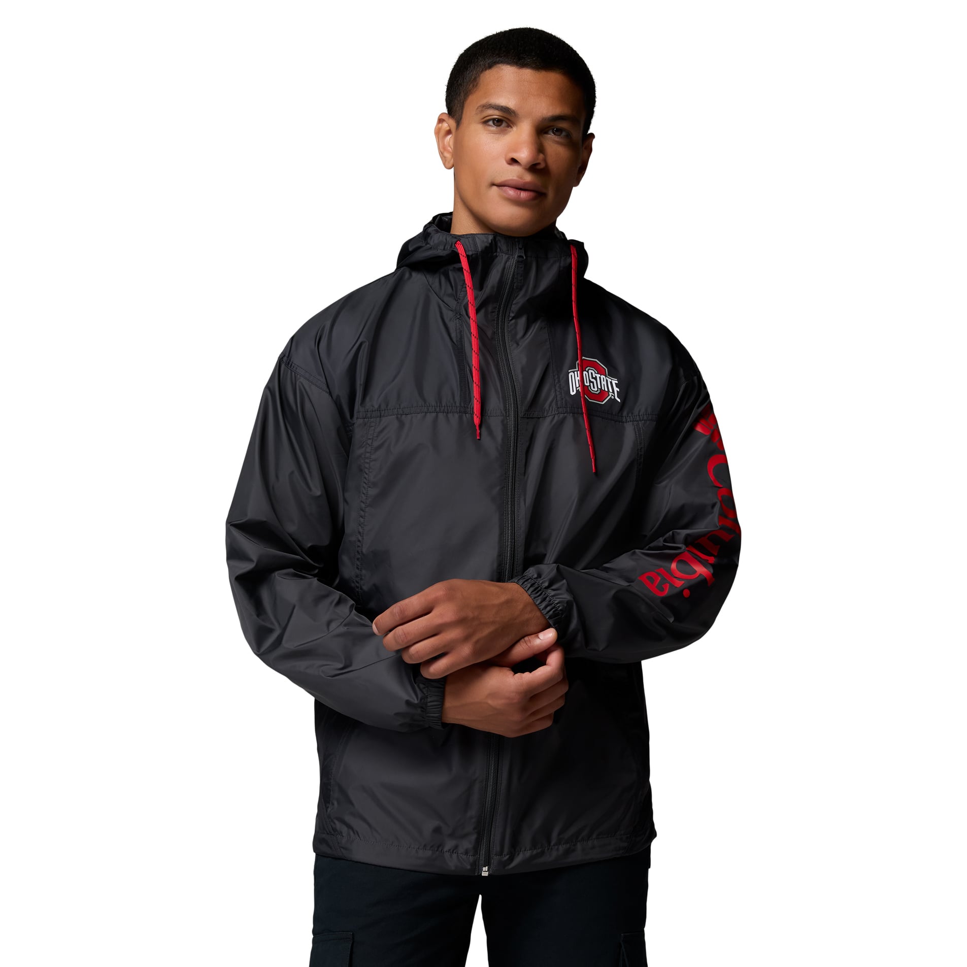 Men's Columbia Black Ohio State Buckeyes Flash Challenger II Full-Zip Hooded Windbreaker
